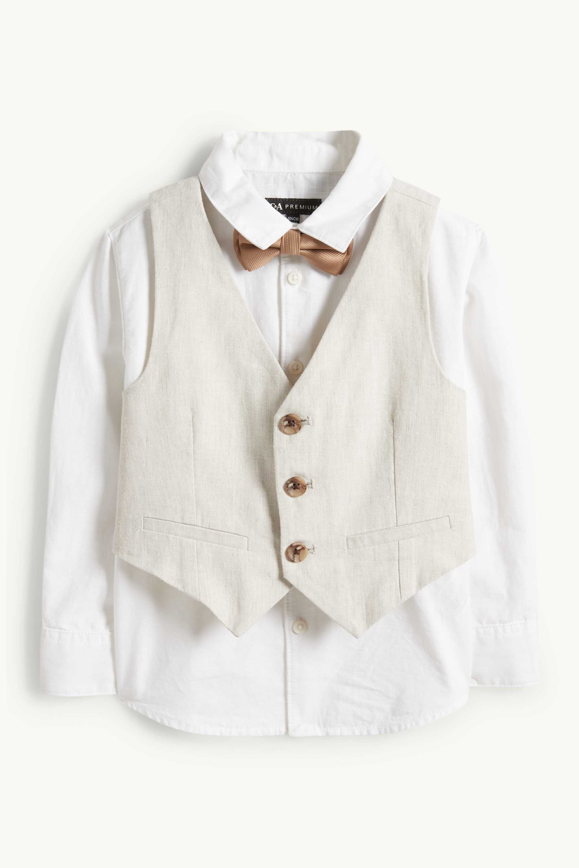 Set - shirt, waistcoat and bow tie - 3 piece - party light beige