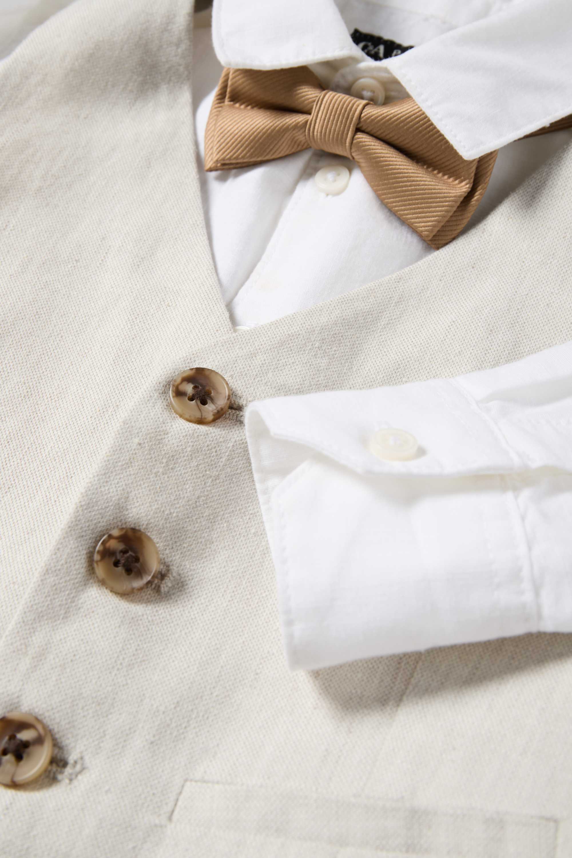 Set - shirt, waistcoat and bow tie - 3 piece - party light beige