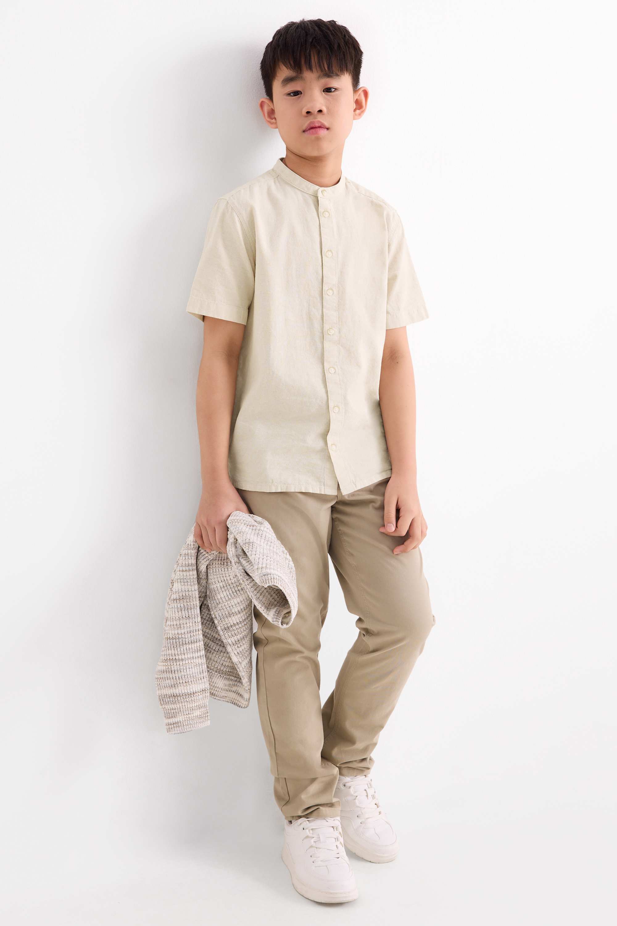 Shirt with linen content beige