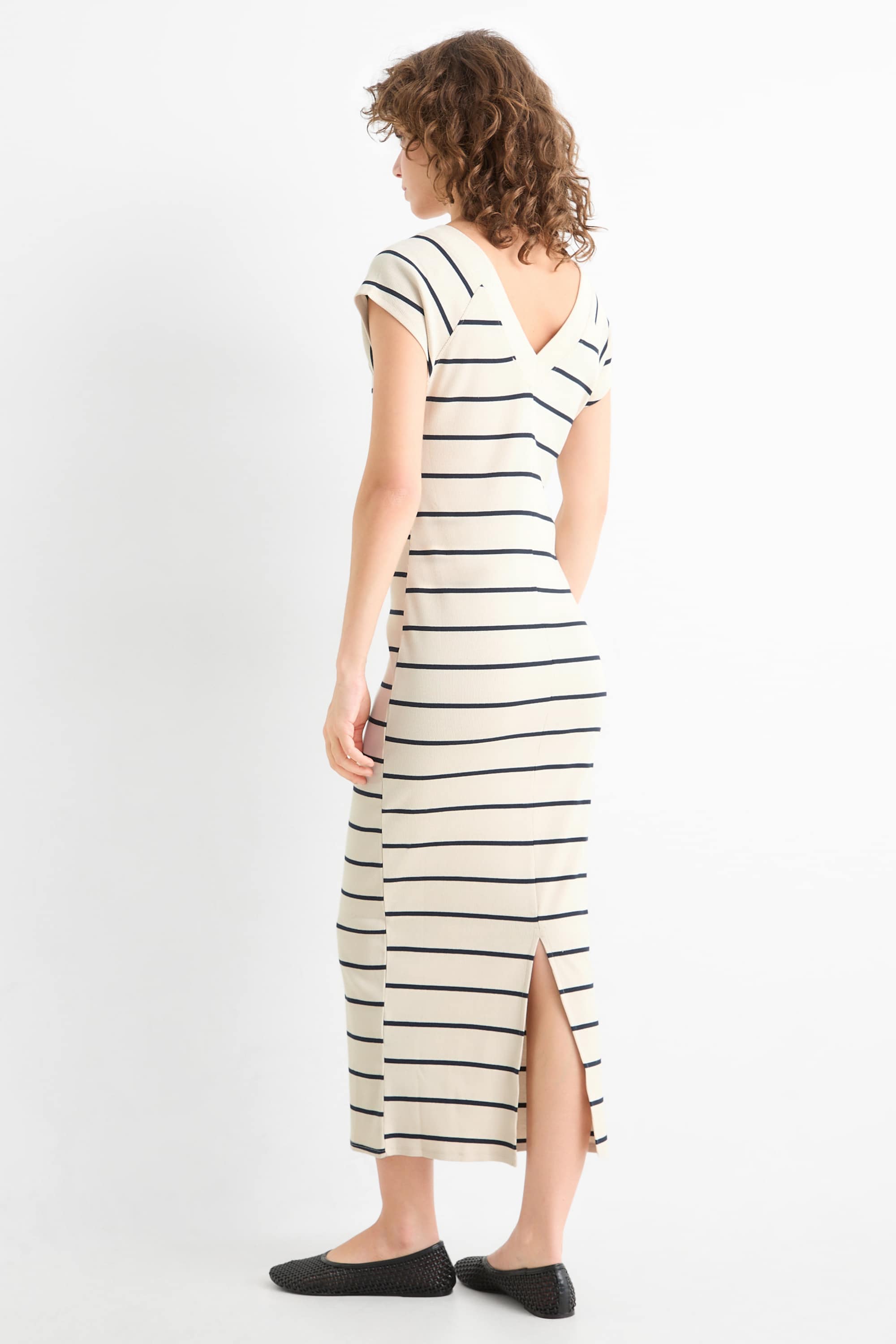 Bodycon dress - ribbed - striped beige