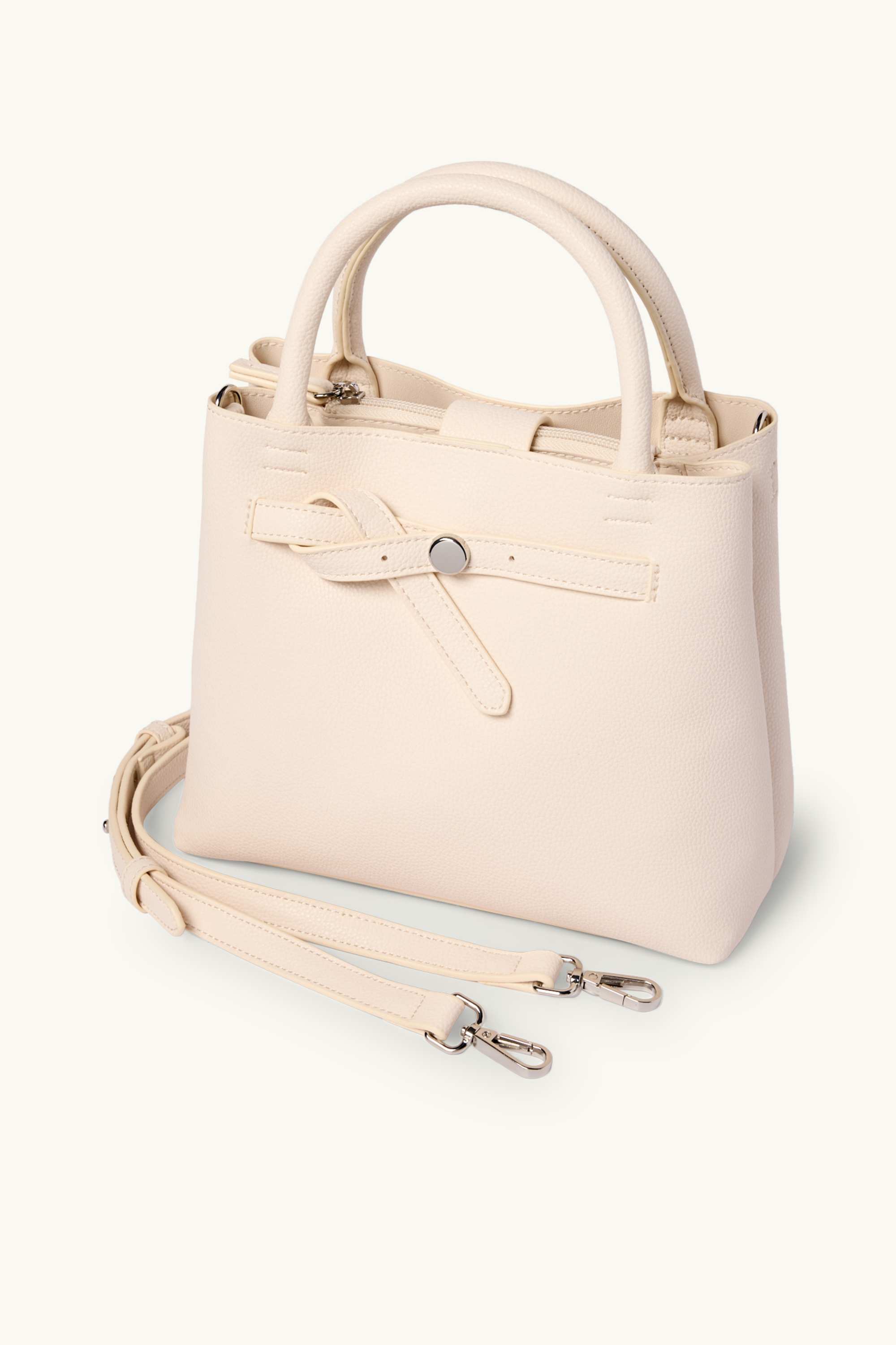 Small shopper with detachable bag strap - faux leather light beige