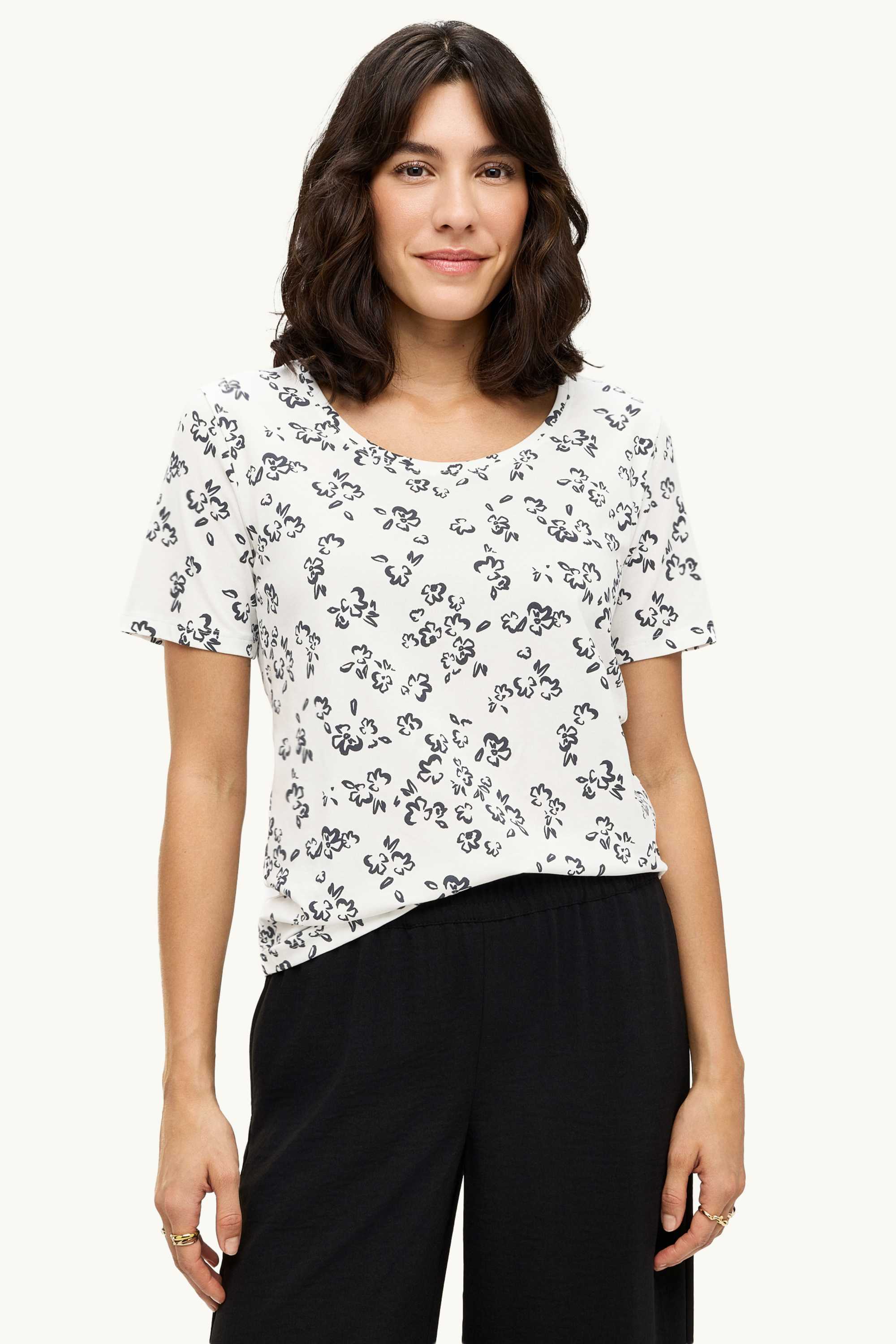 T-shirt - slim fit - floral white / black