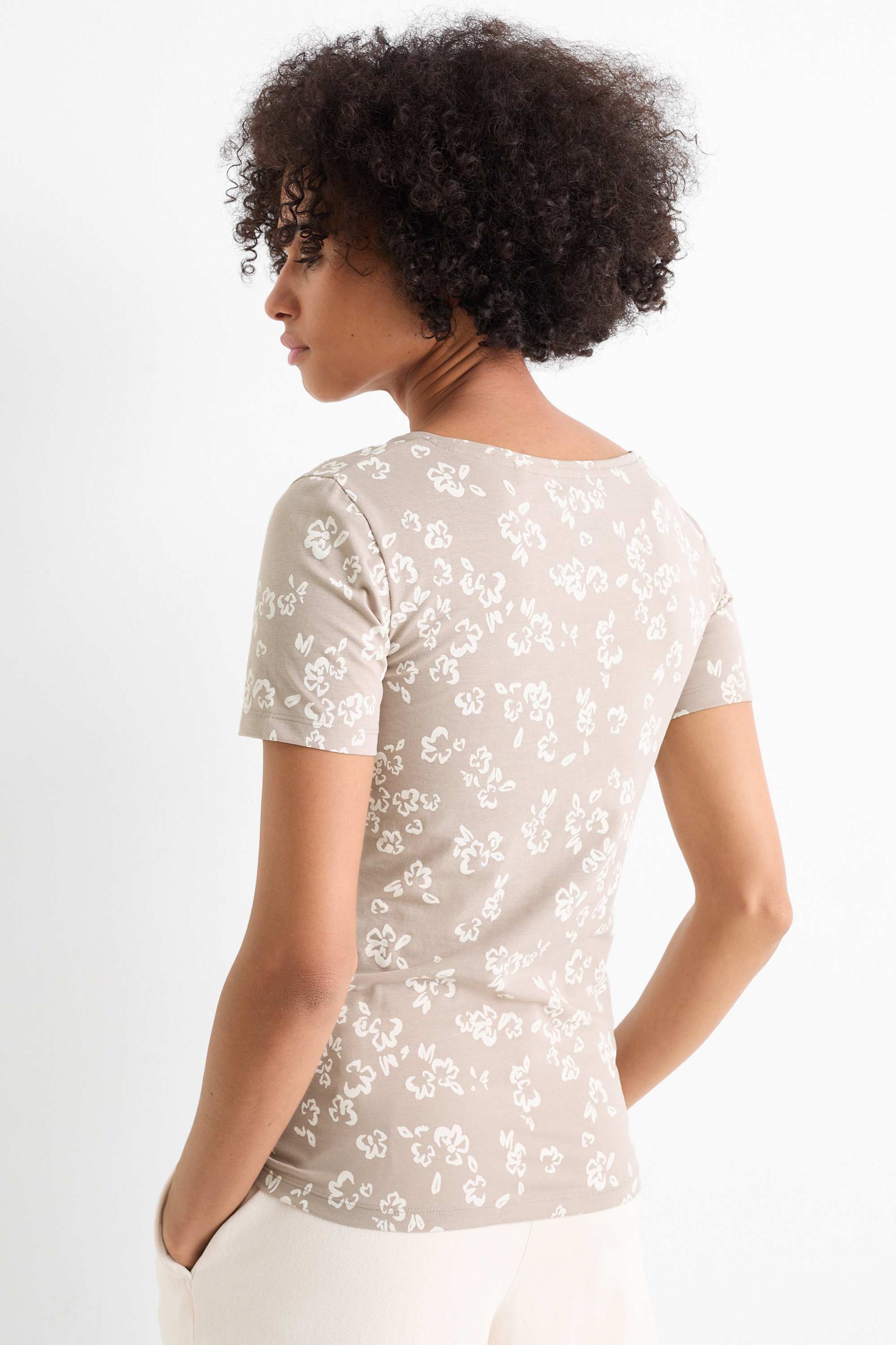 T-shirt - slim fit - floral beige