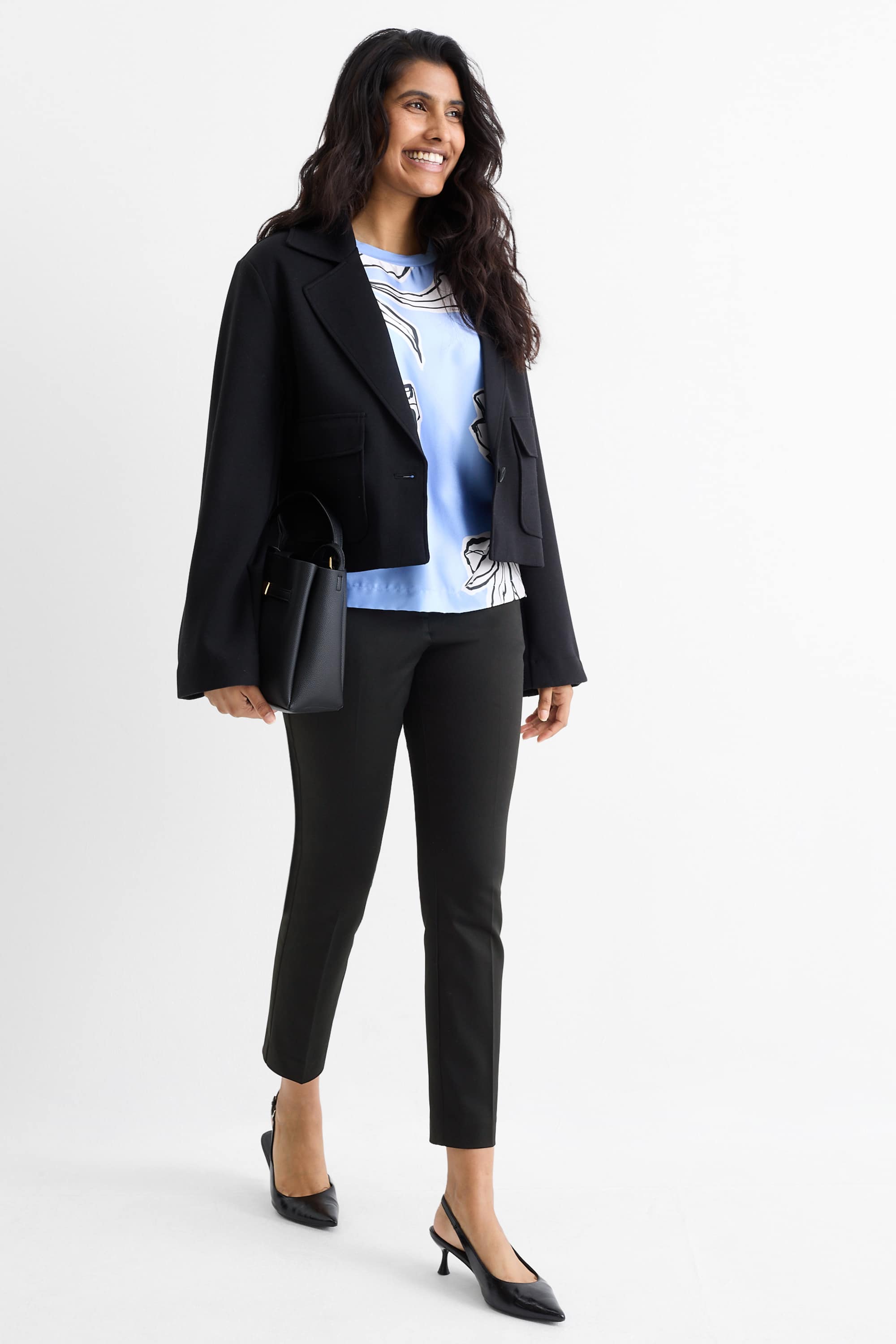 Cloth trousers - mid-rise waist - slim fit black