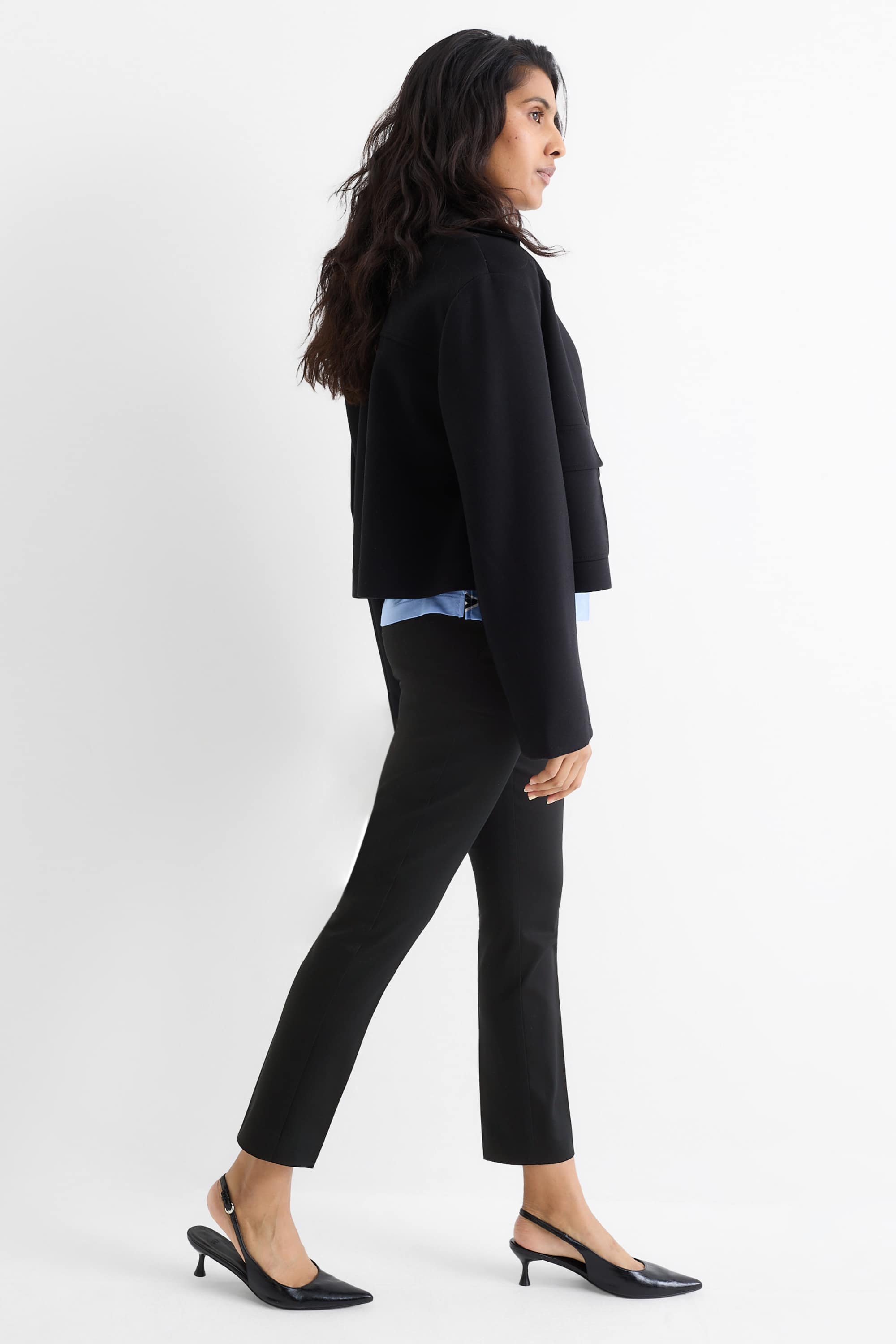 Cloth trousers - mid-rise waist - slim fit black