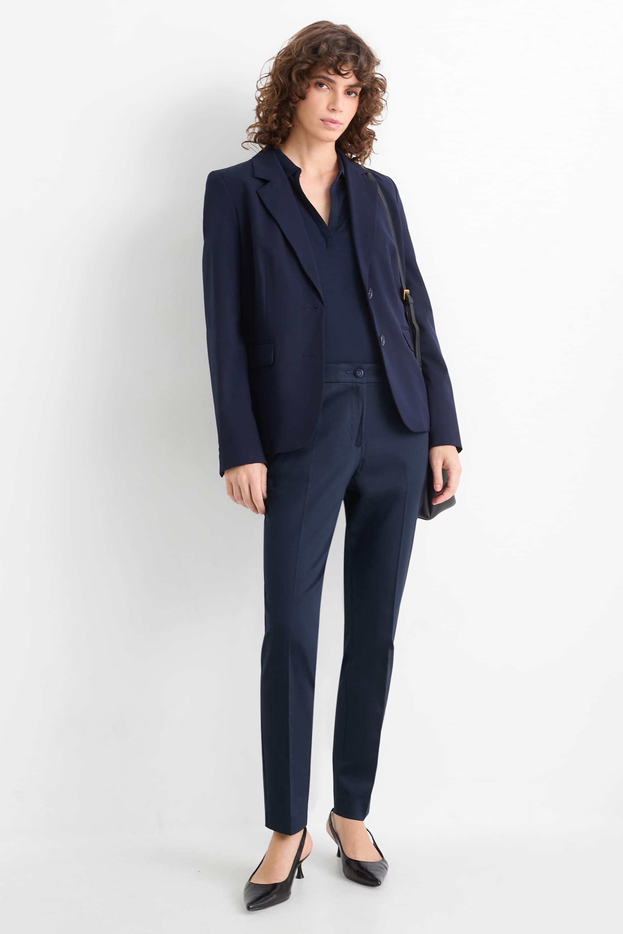 Cloth trousers - mid-rise waist - slim fit dark blue