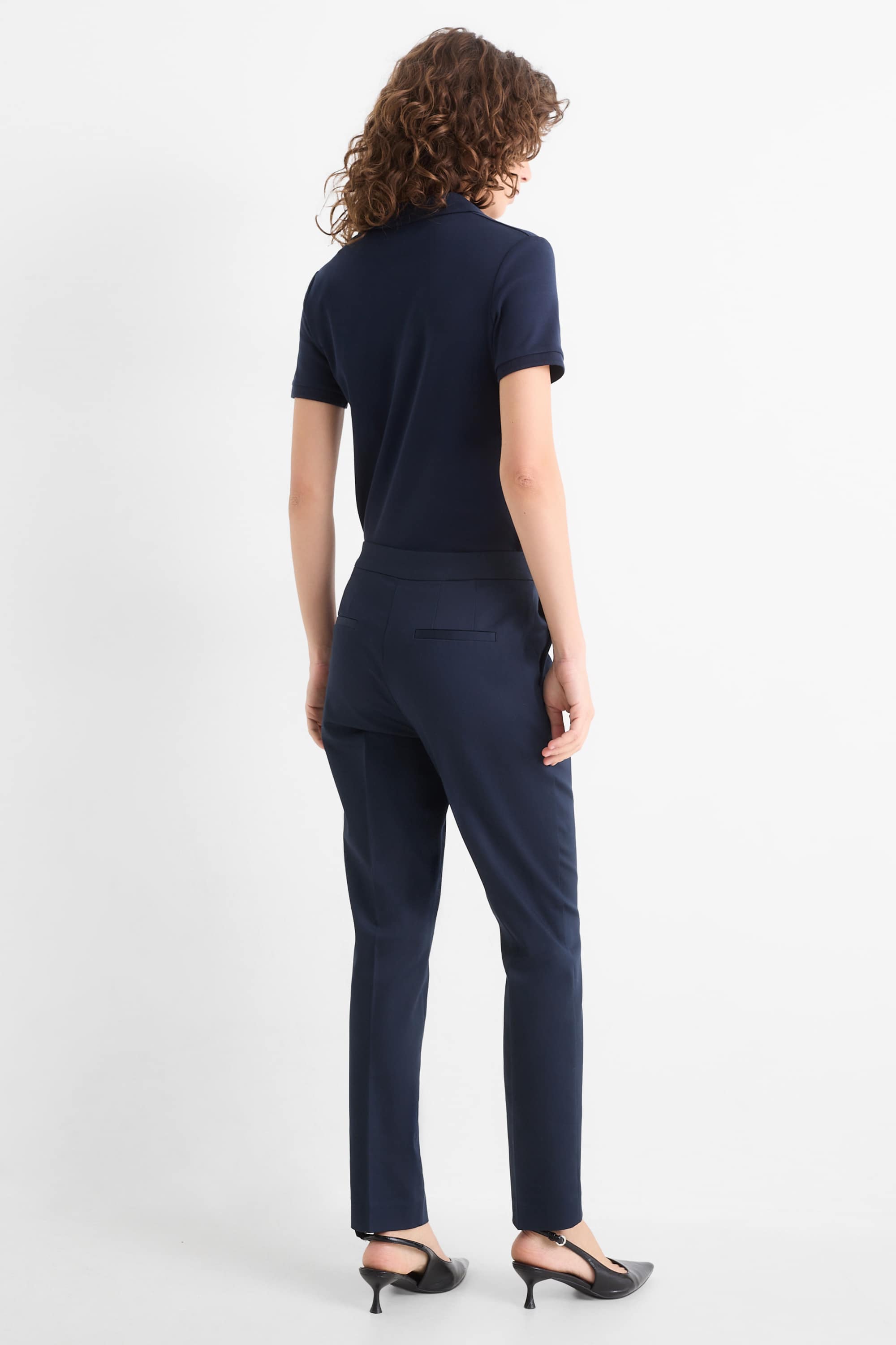 Cloth trousers - mid-rise waist - slim fit dark blue