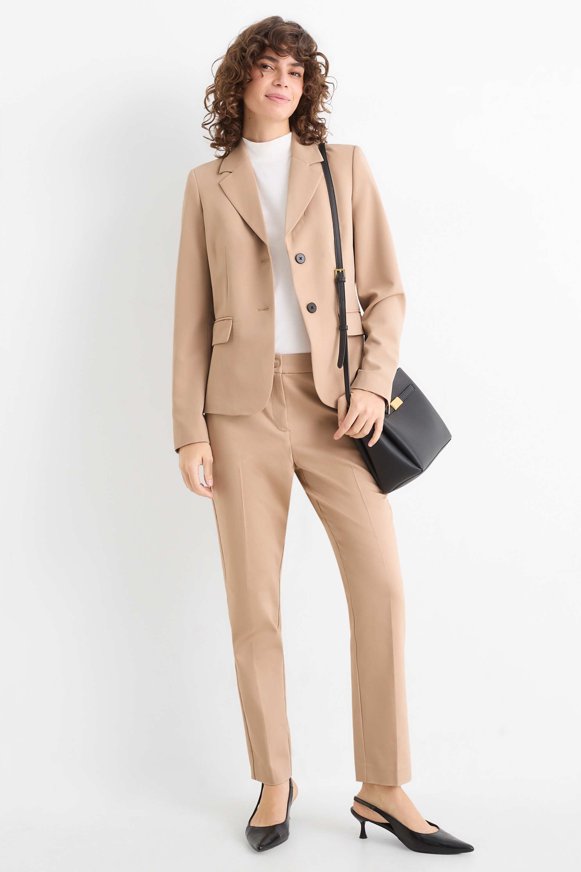 Cloth trousers - mid-rise waist - slim fit beige