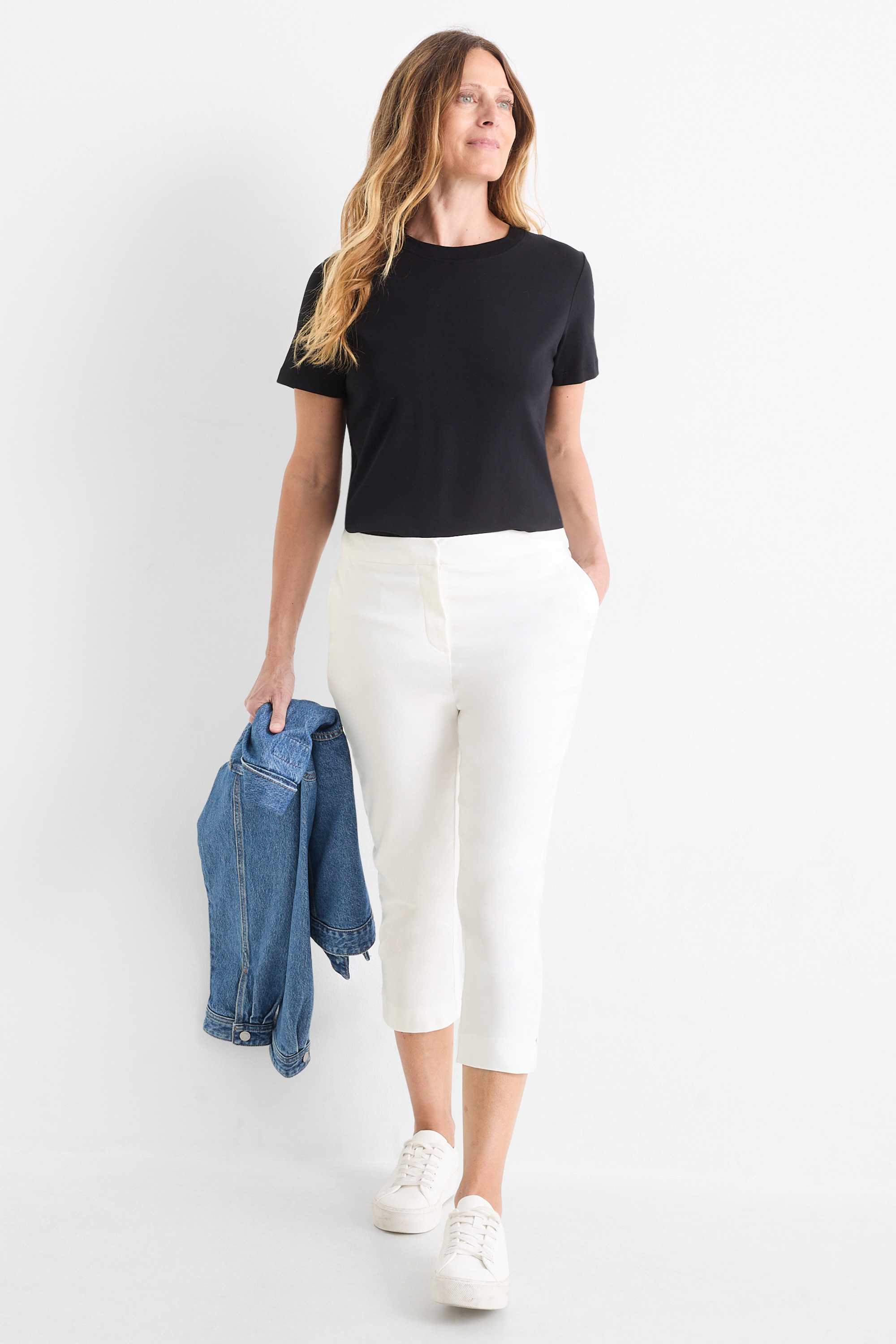 Capri trousers - mid-rise waist - slim fit cremewhite