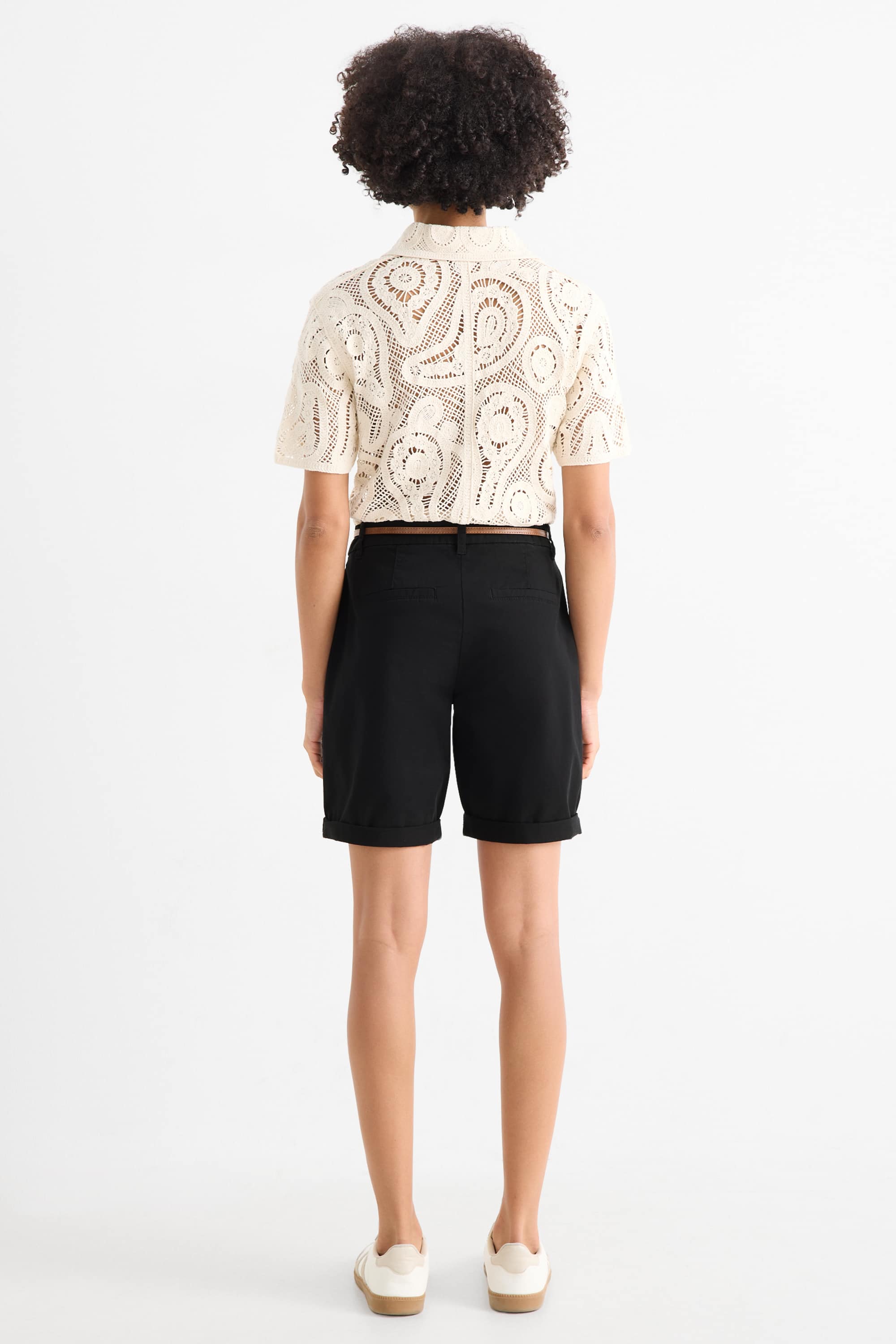 Bermuda shorts with belt - mid-rise waist black