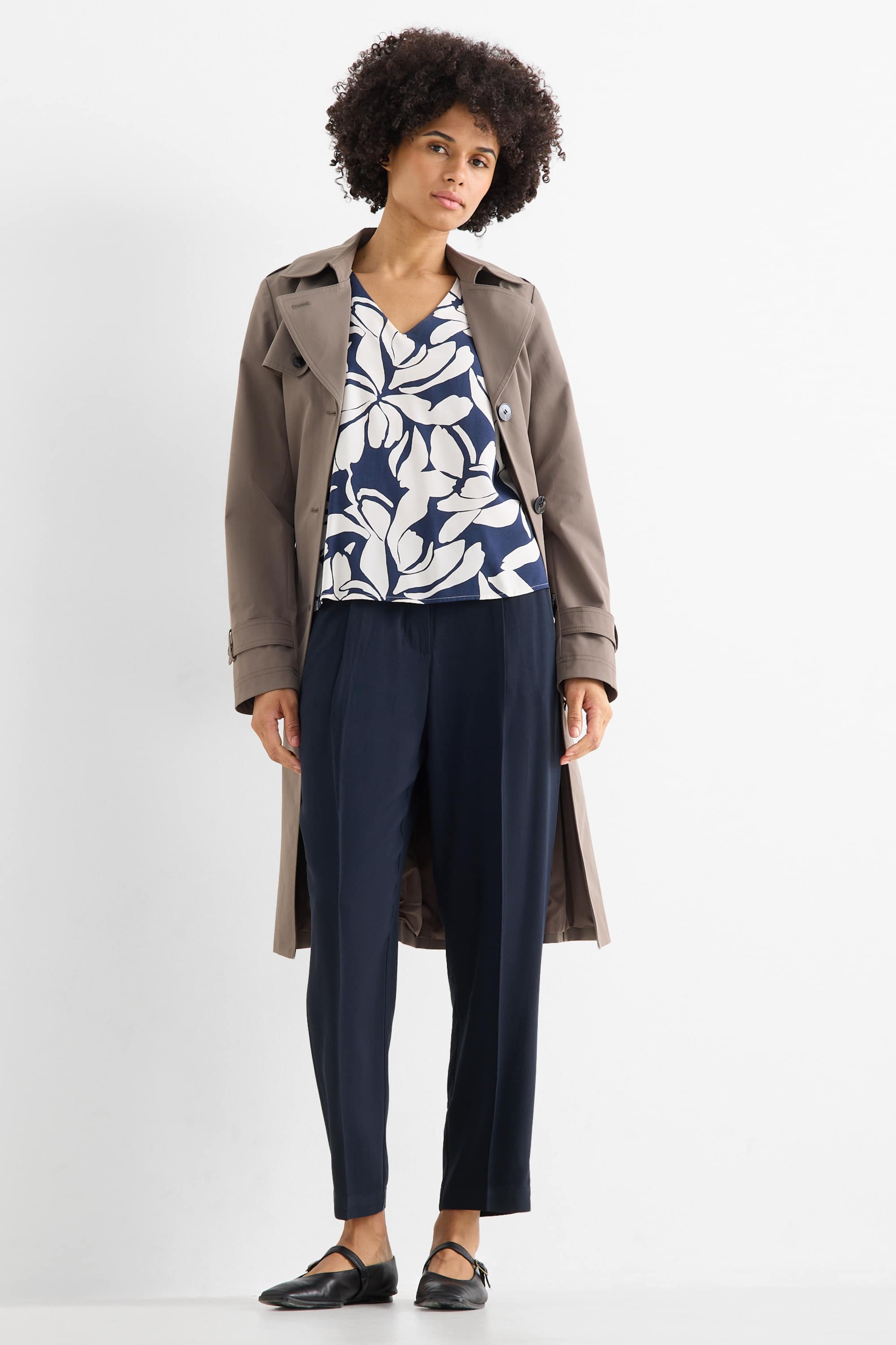 Cloth trousers - high waist - tapered fit dark blue