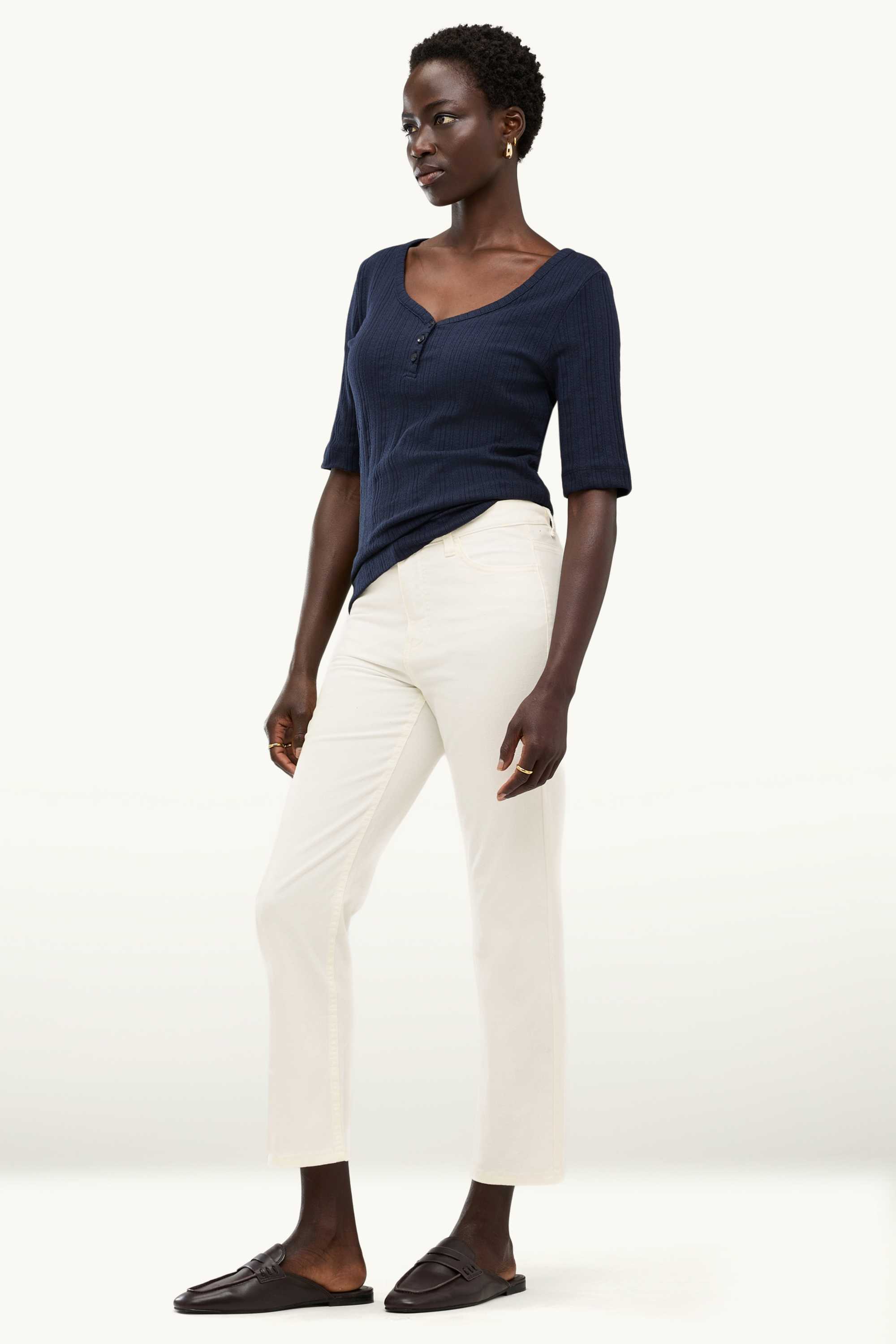 Cloth trousers - mid-rise waist - straight leg white