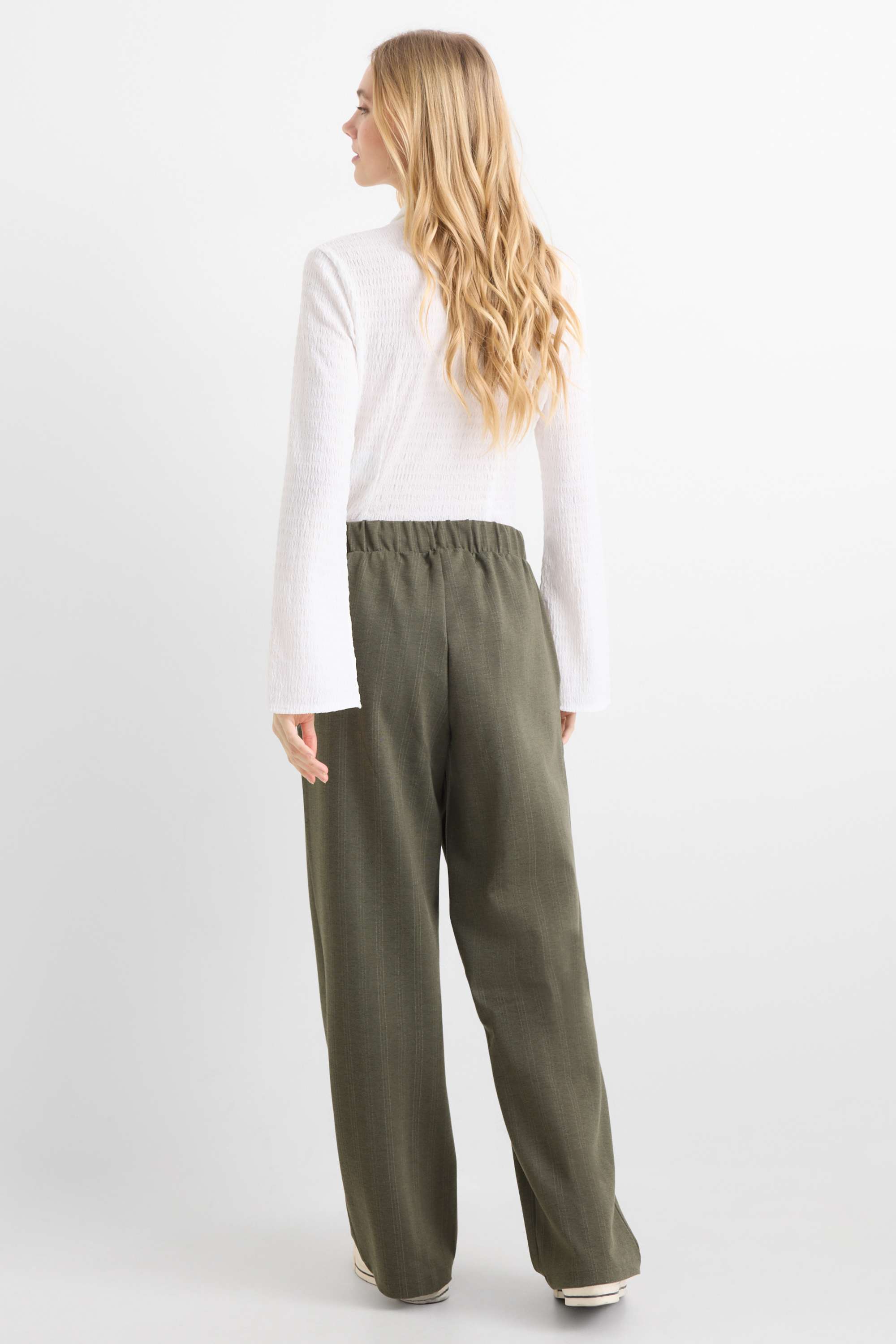 Jersey trousers - mid-rise waist - wide leg - pinstripes green