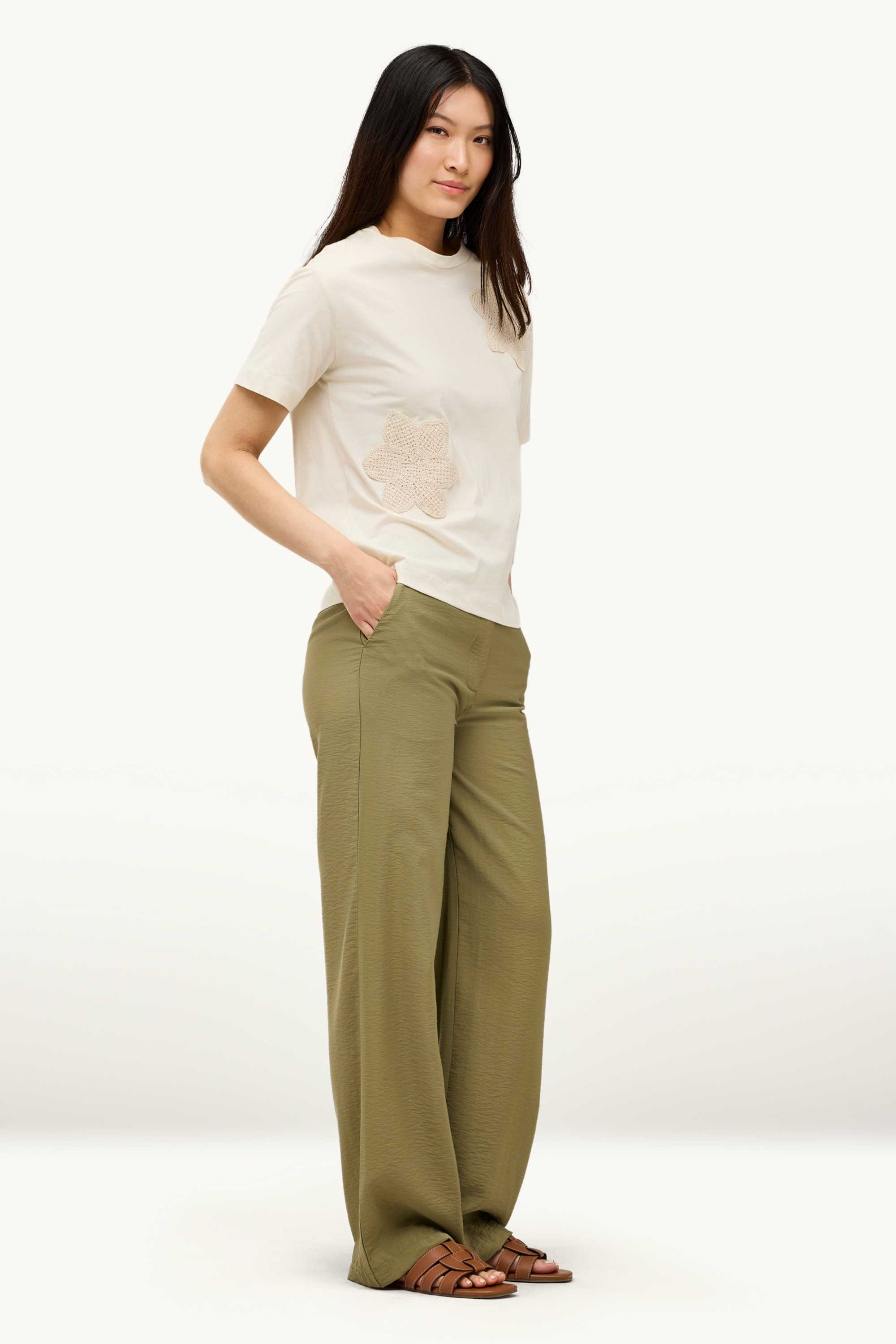 Cloth trousers - high waist - wide leg khaki