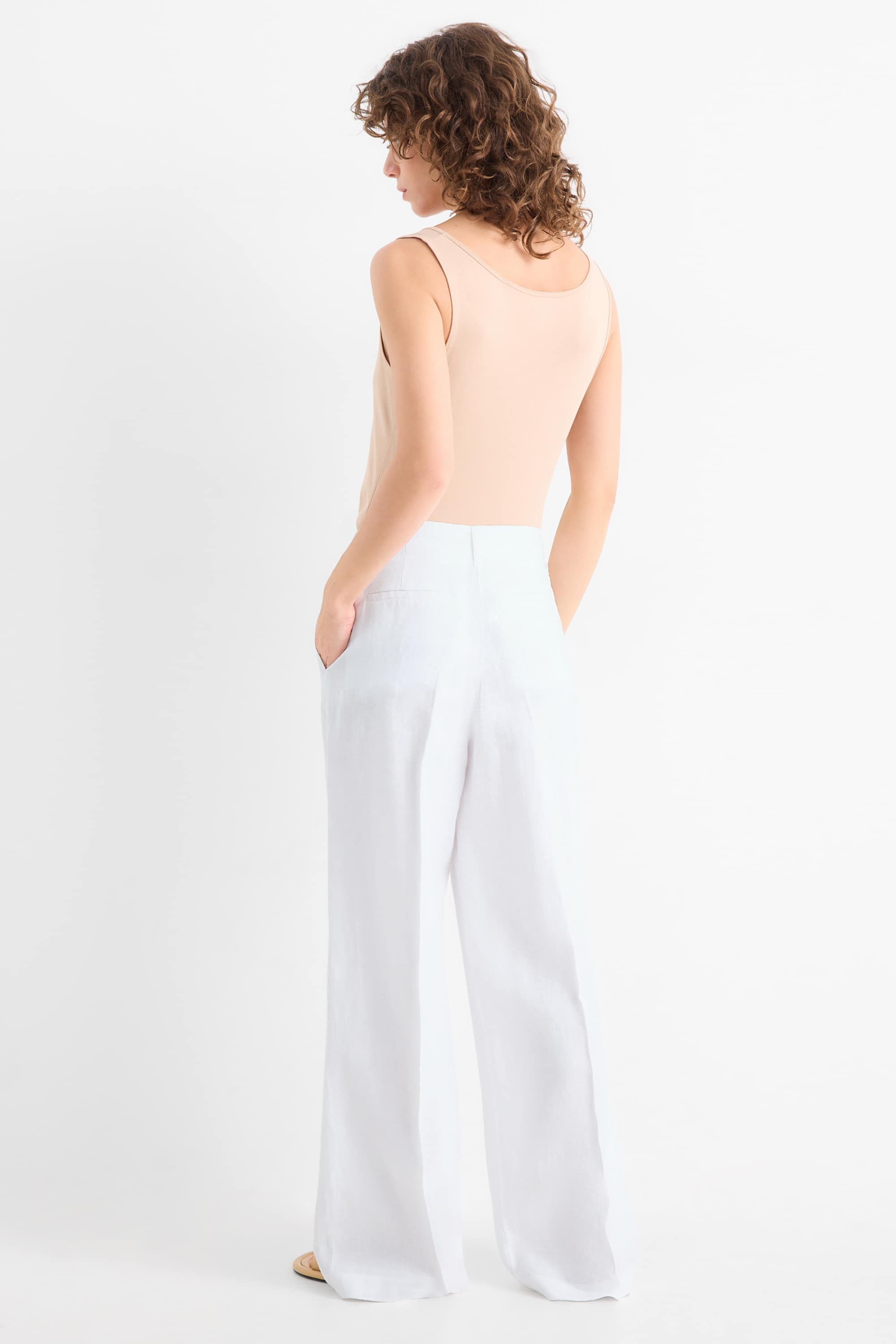 Linen trousers - high waist - wide leg white
