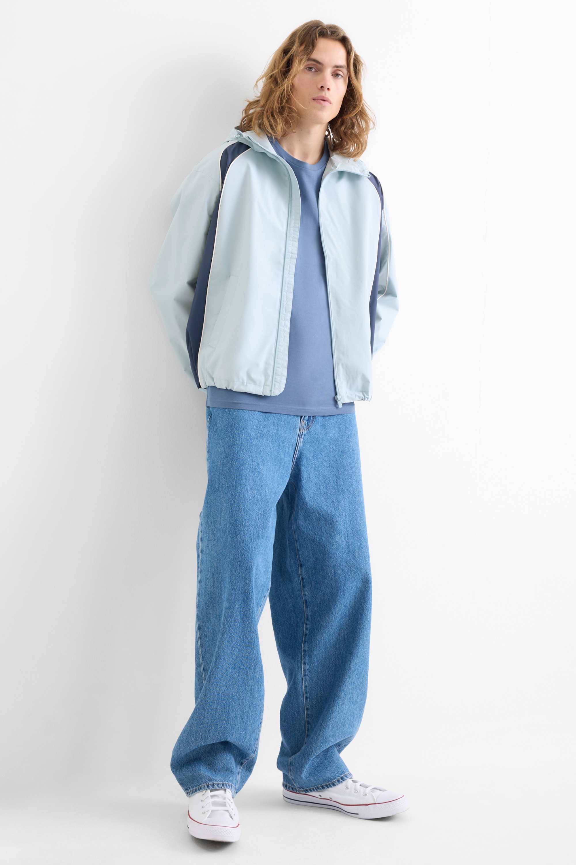 Jacket with hood - water-repellent light blue