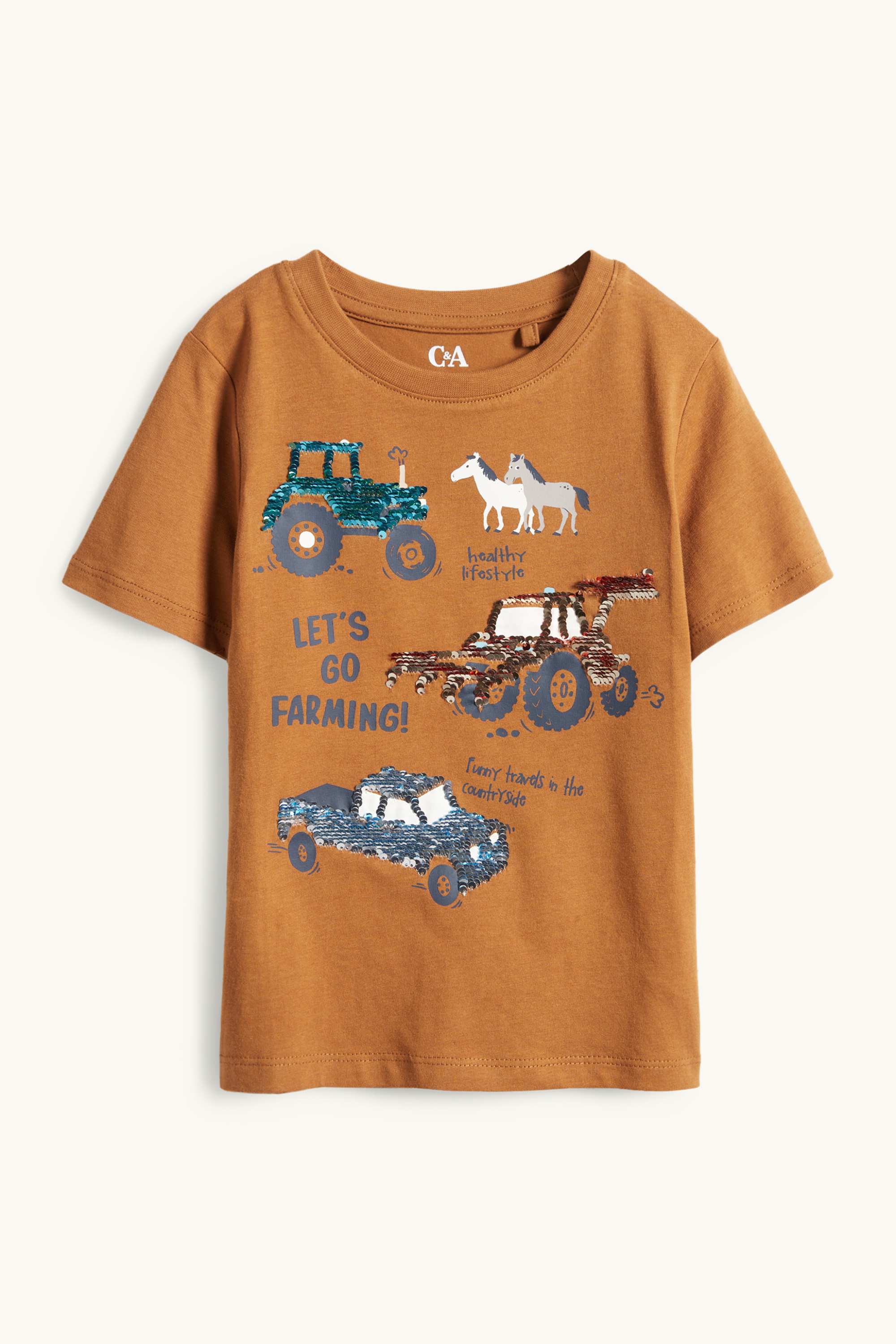 Farm - short sleeve T-shirt - shiny brown
