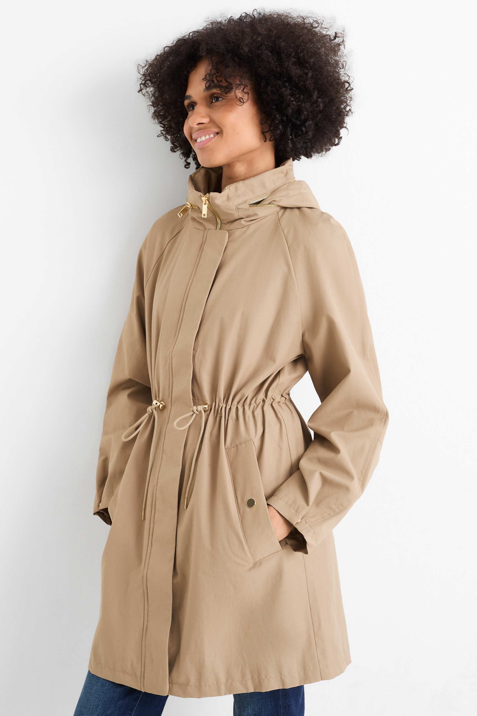 Parka with hood - water-repellent khaki