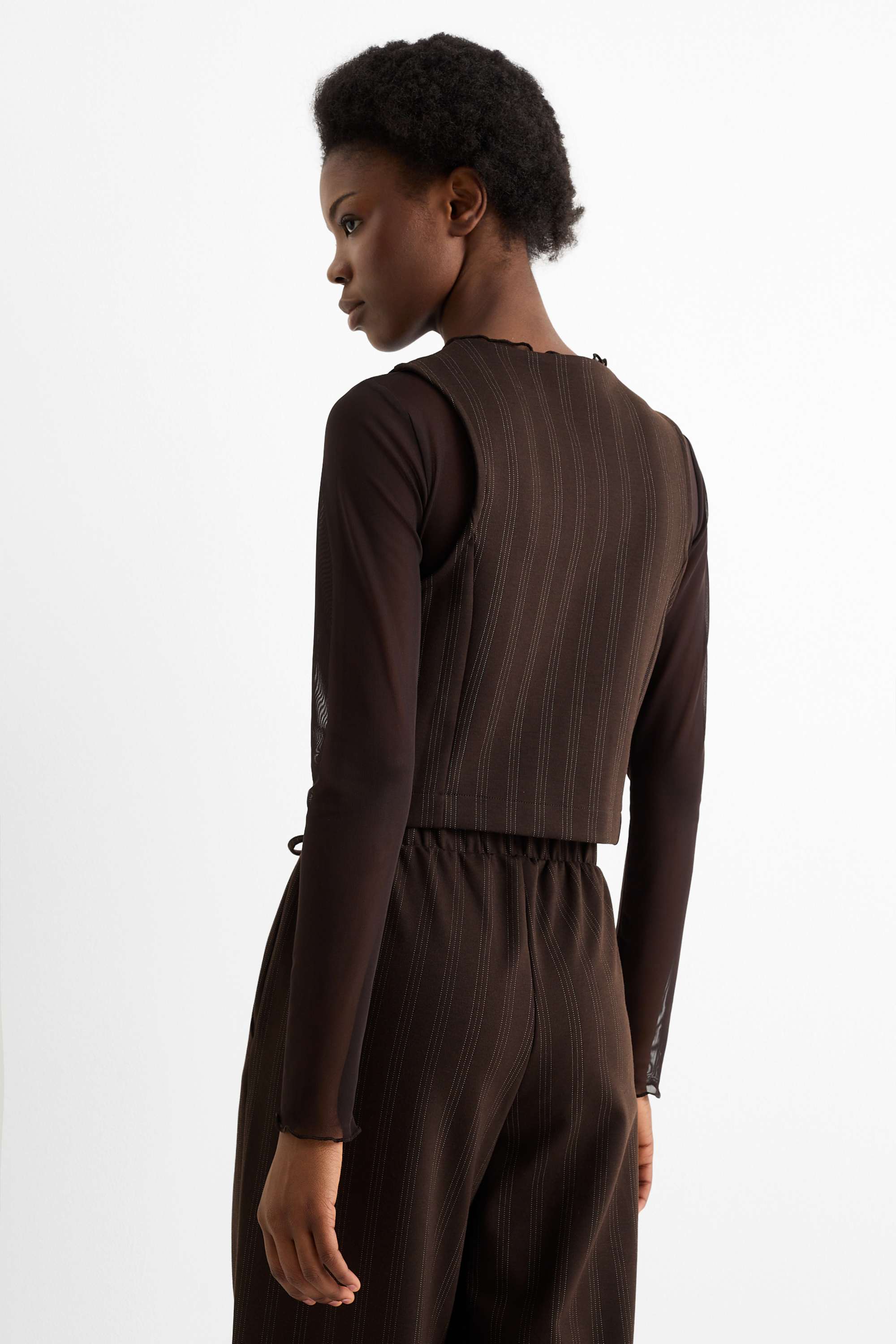 Waistcoat - fitted - pinstripes dark brown
