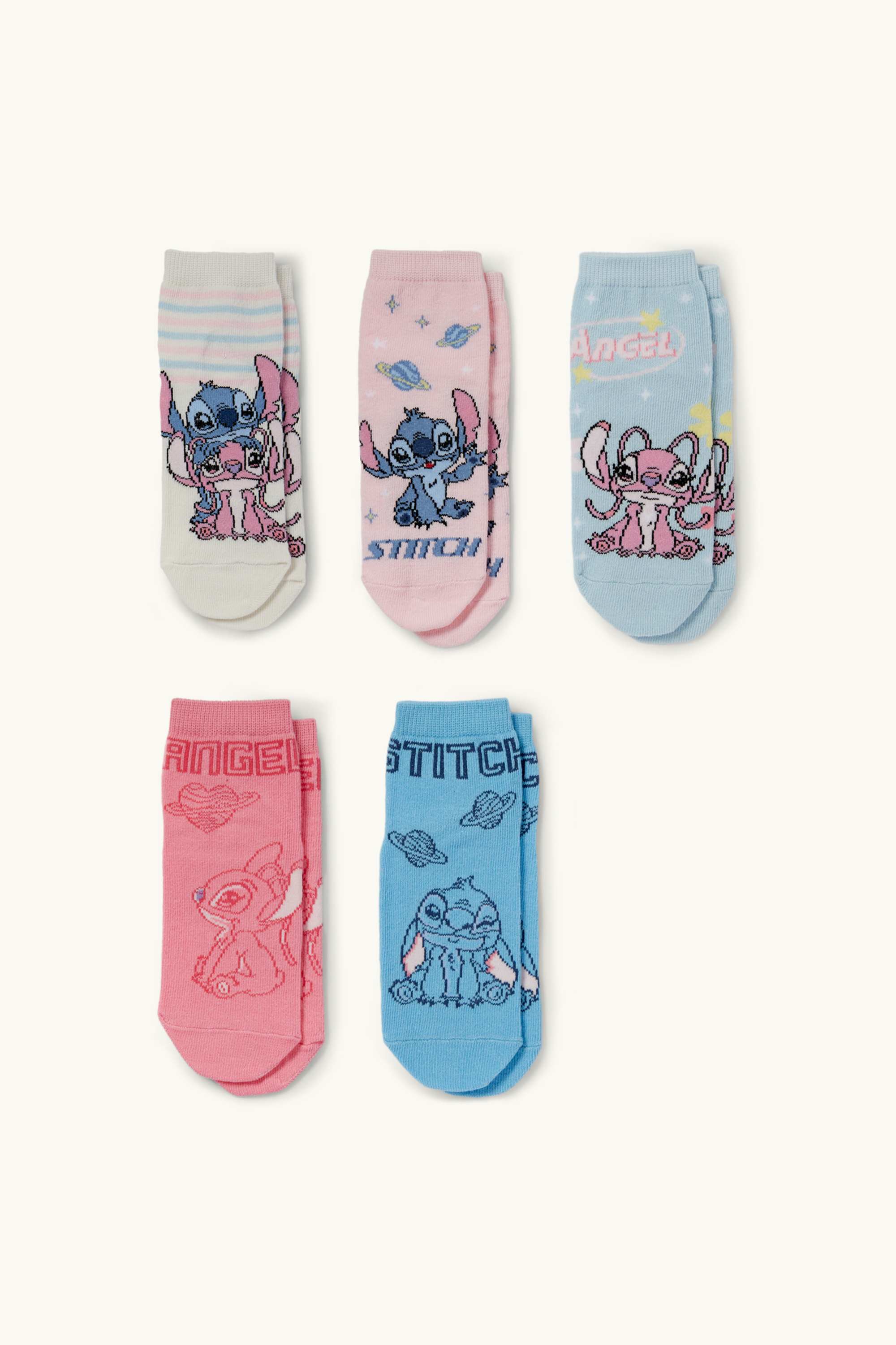 Multipack of 5 - Lilo & Stitch - socks with motif rose / blue