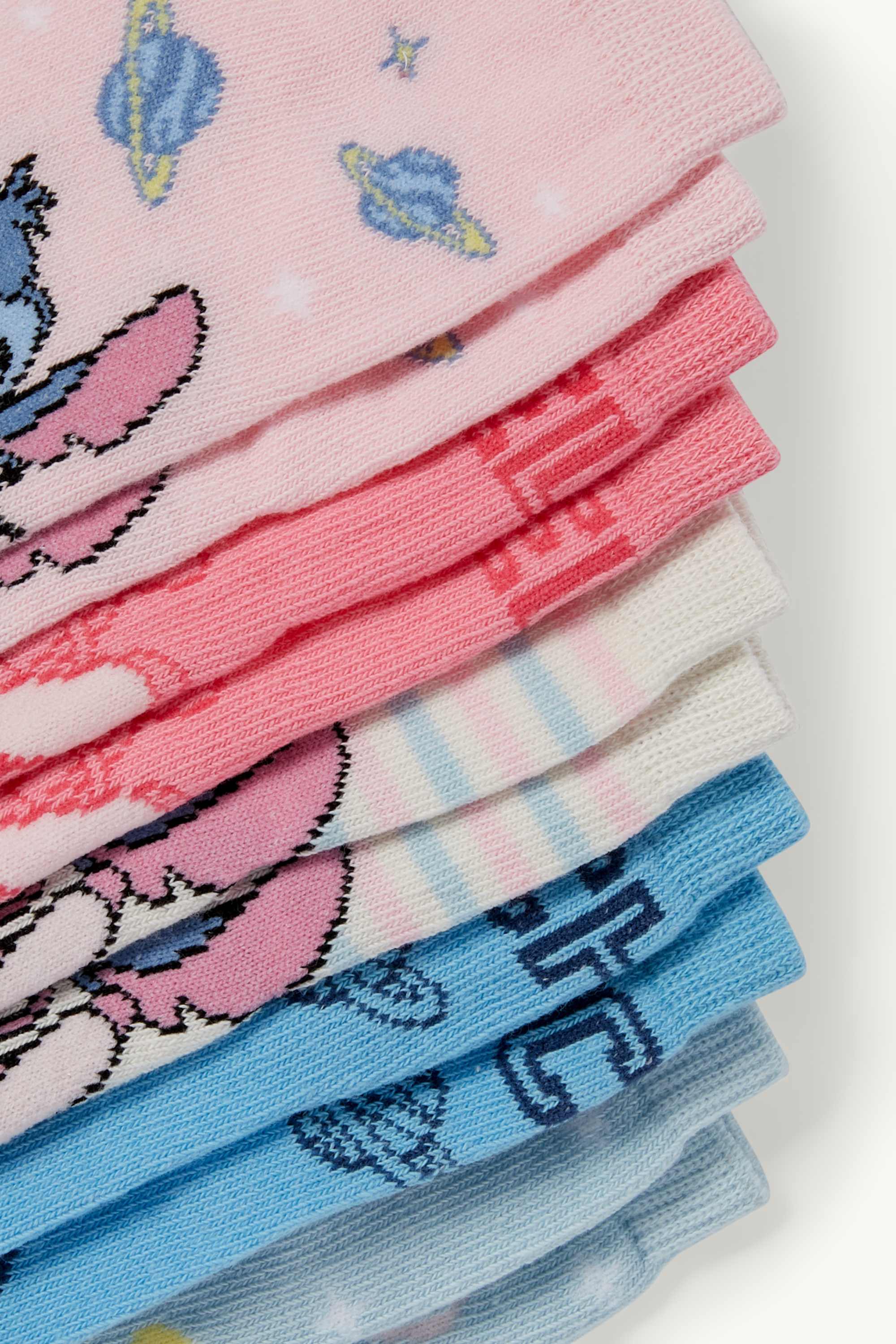 Multipack of 5 - Lilo & Stitch - socks with motif rose / blue