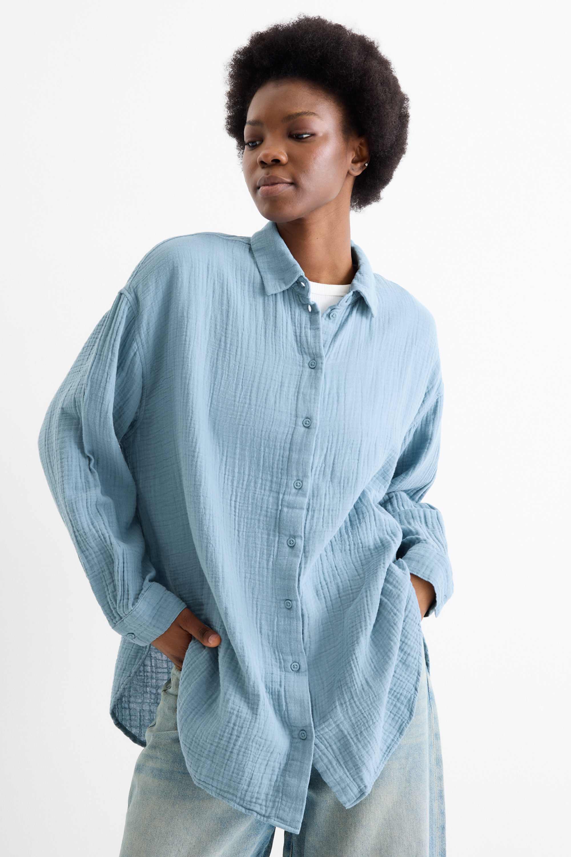 Cheesecloth blouse blue