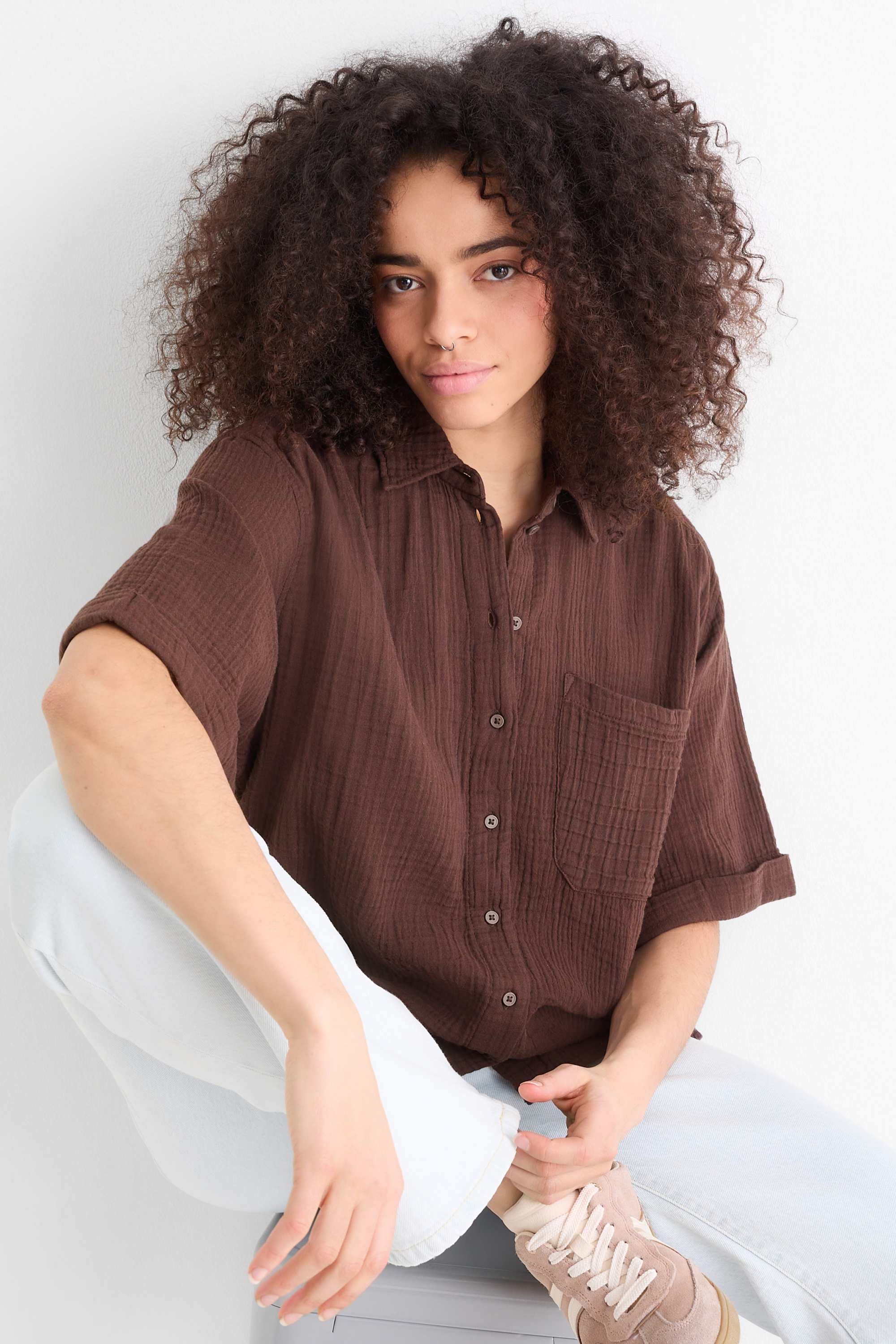Cheesecloth blouse dark brown