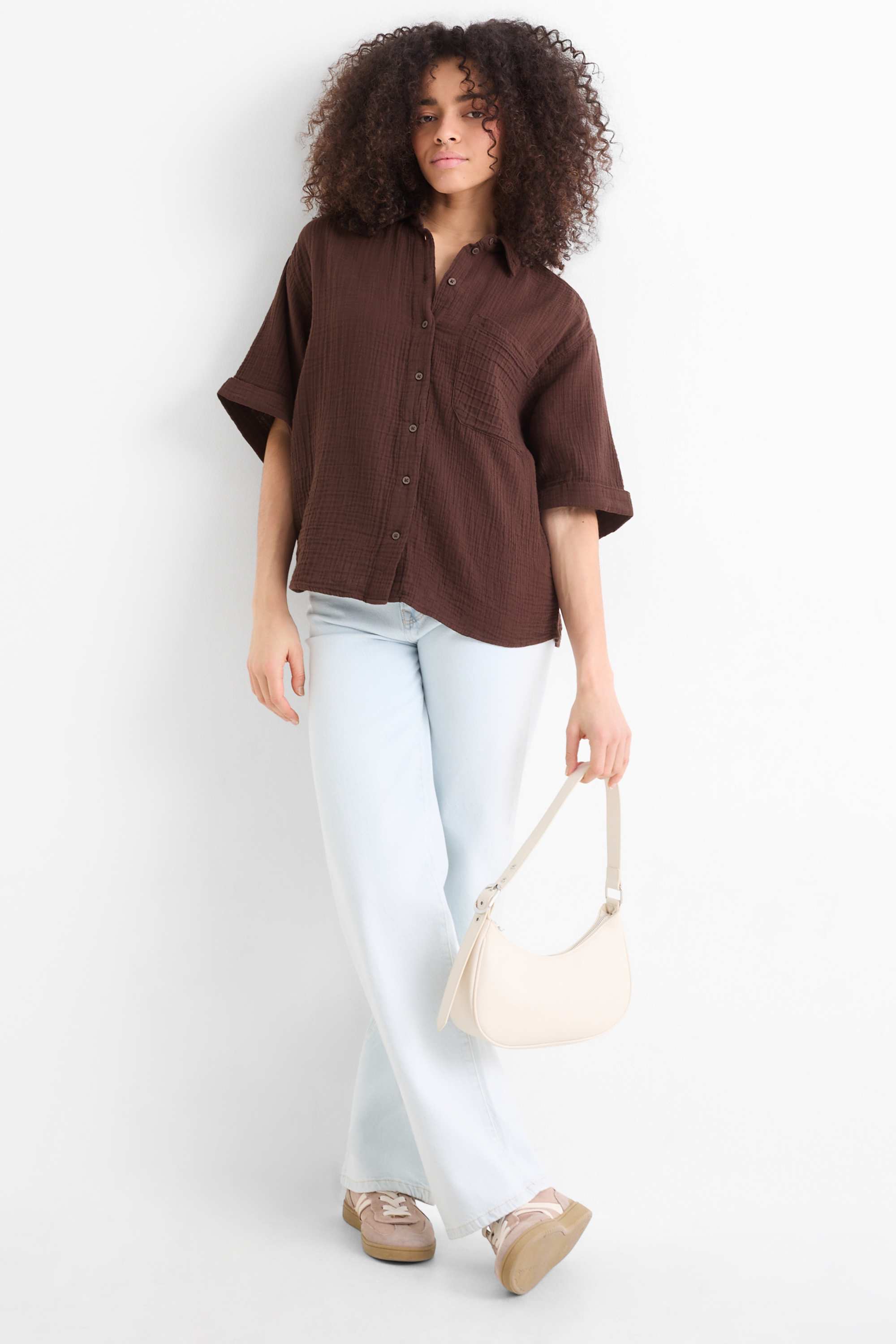 Cheesecloth blouse dark brown