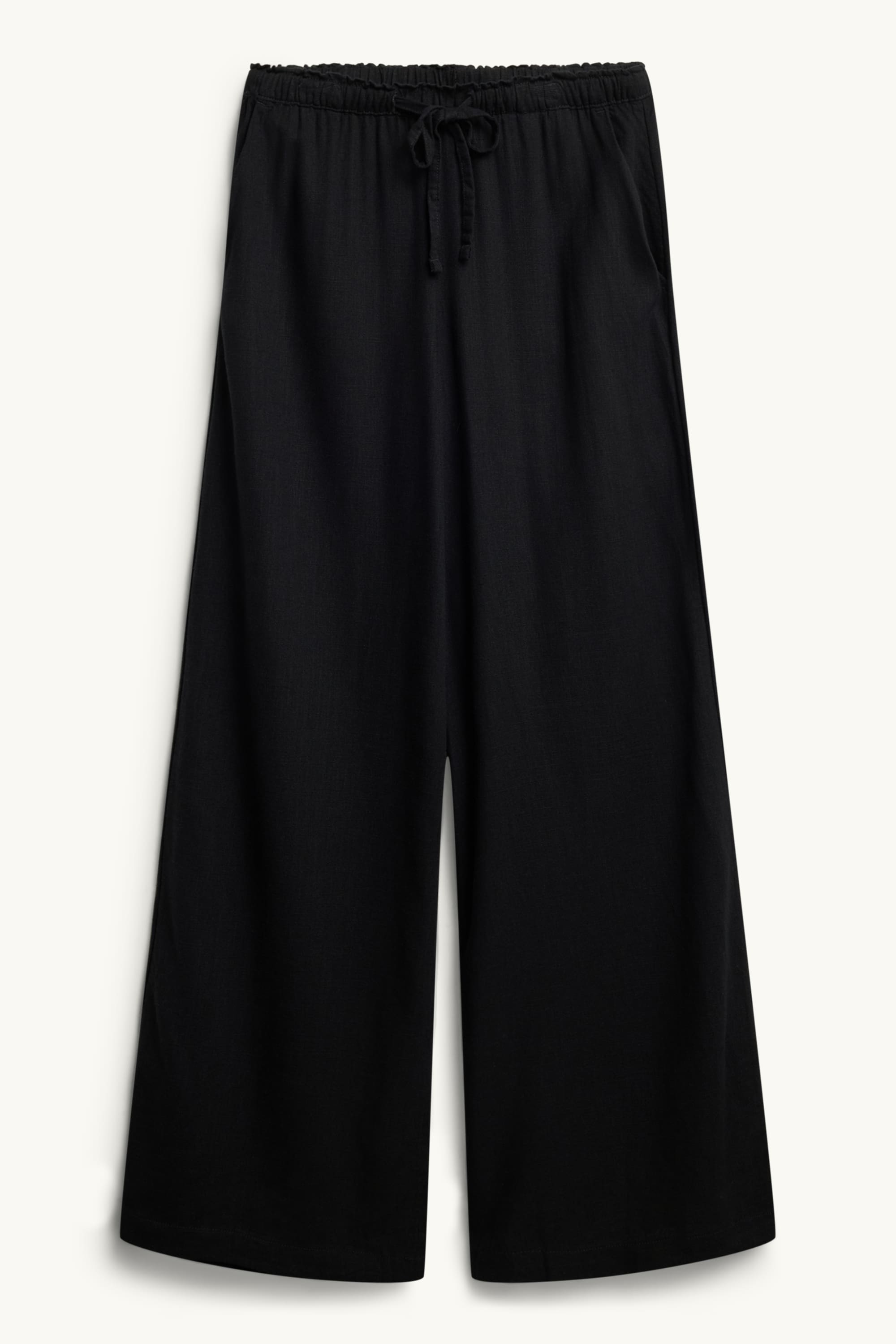 Cloth trousers with linen content - mid-rise waist - loose fit black
