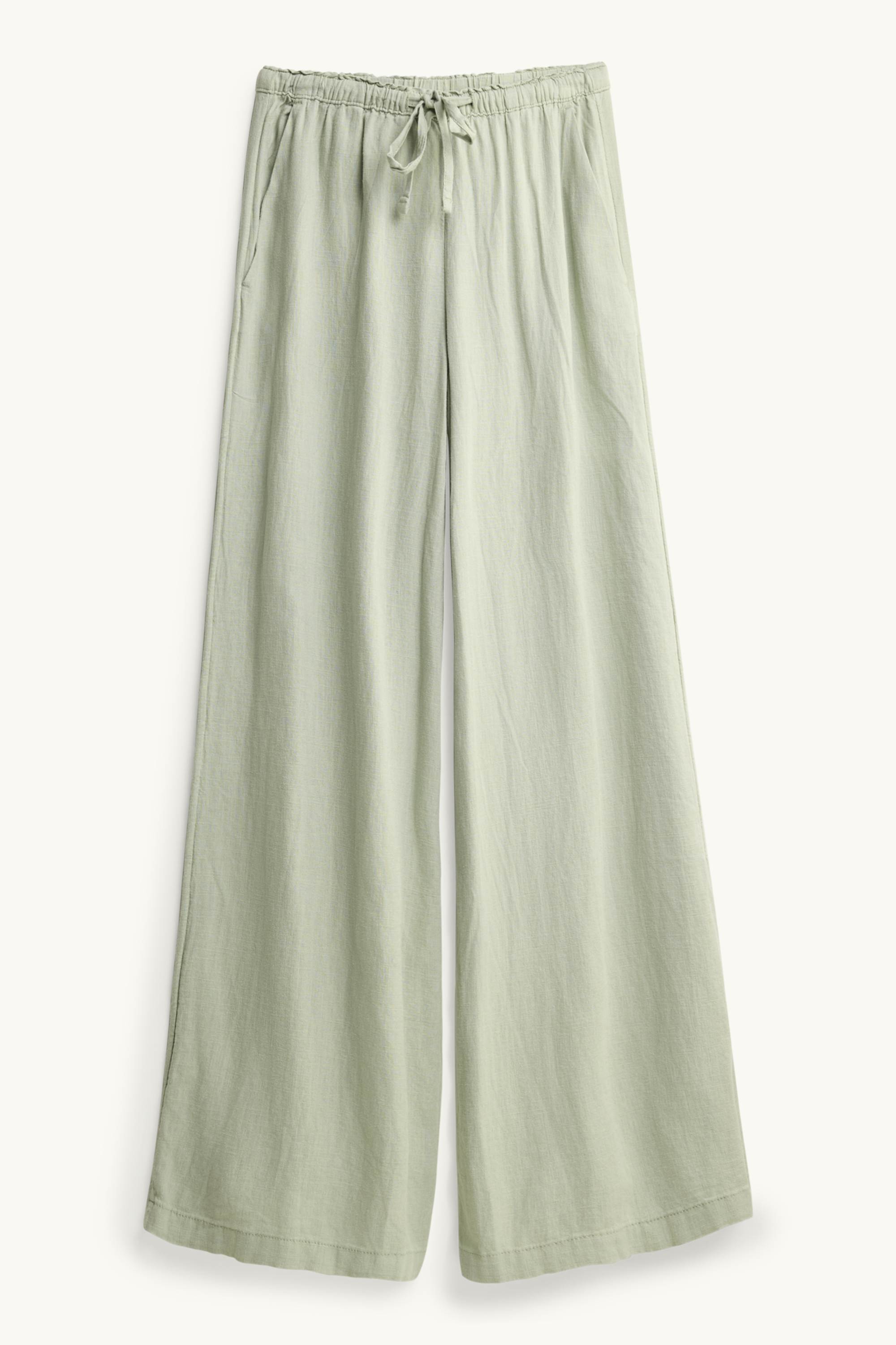 Cloth trousers with linen content - mid-rise waist - loose fit green