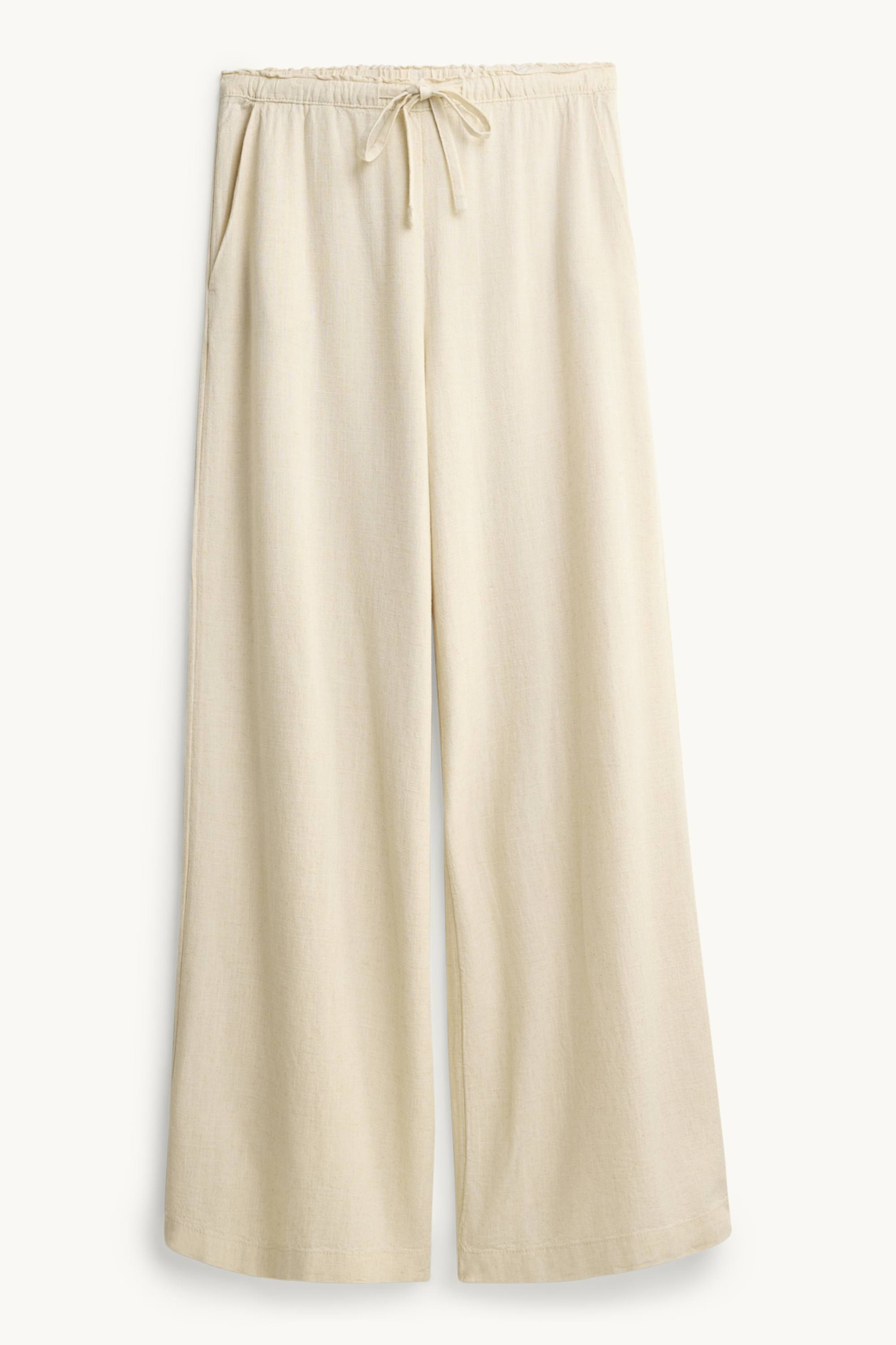 Cloth trousers with linen content - mid-rise waist - loose fit creme
