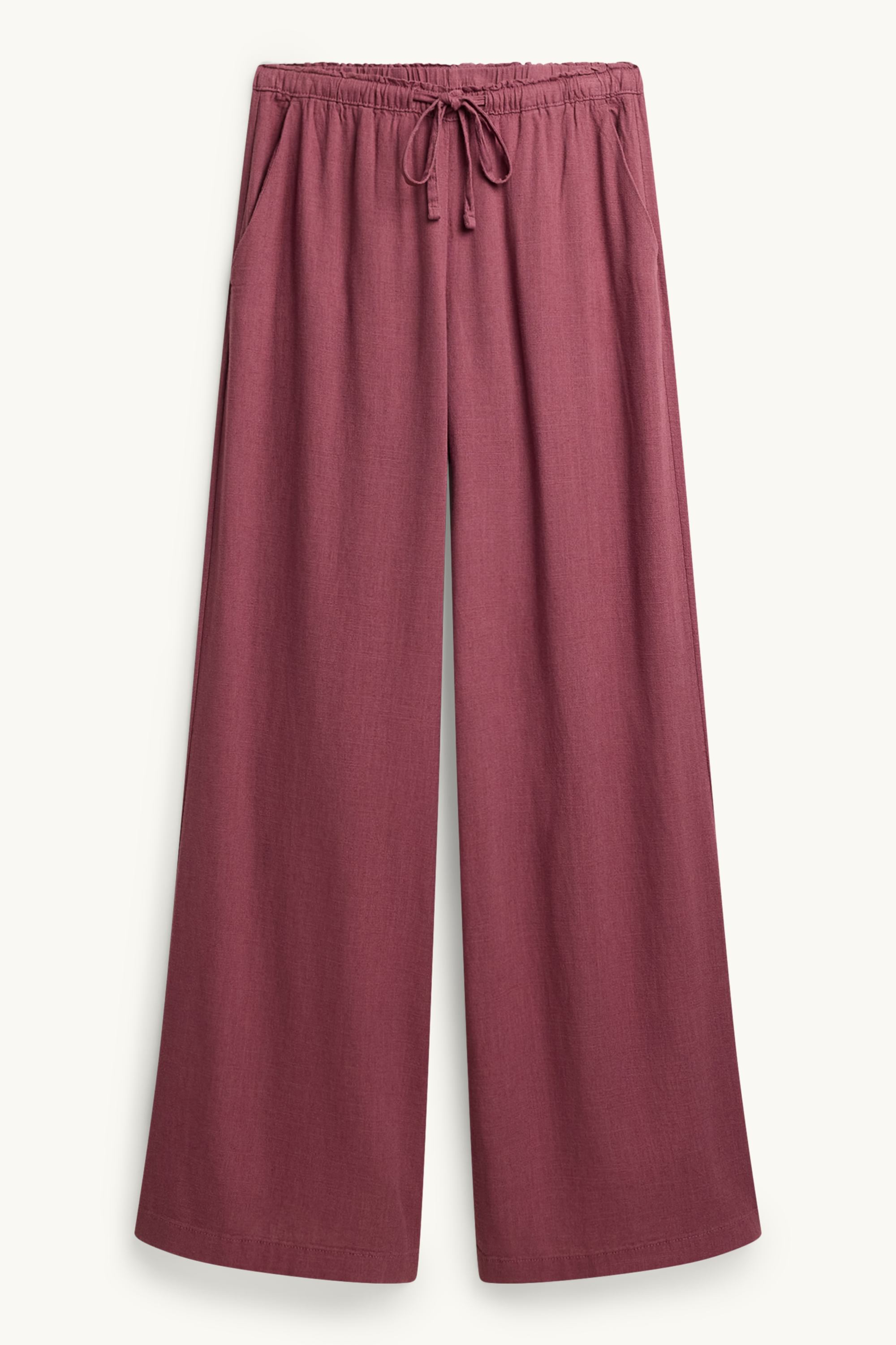 Cloth trousers with linen content - mid-rise waist - loose fit dark red