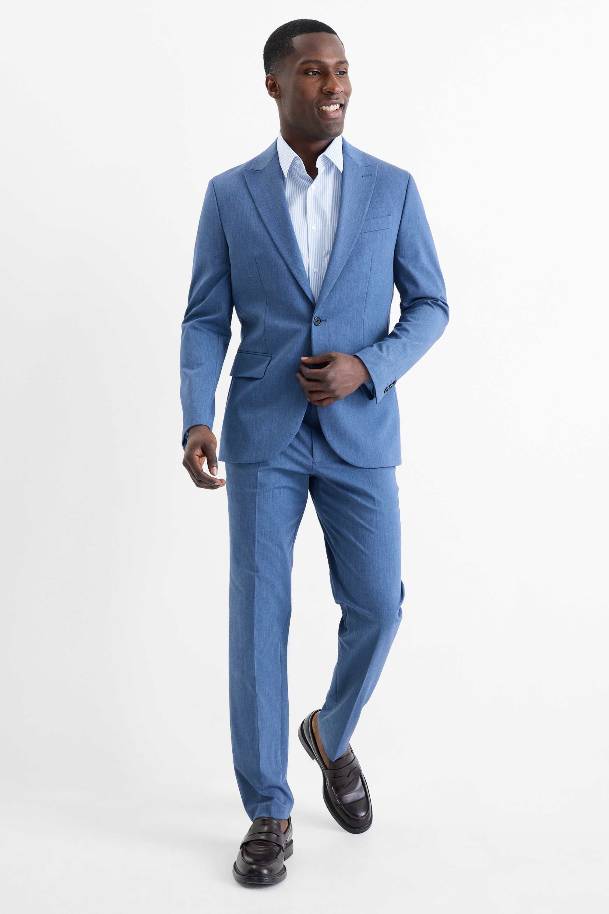 Business shirt - regular fit - kent collar - striped light blue