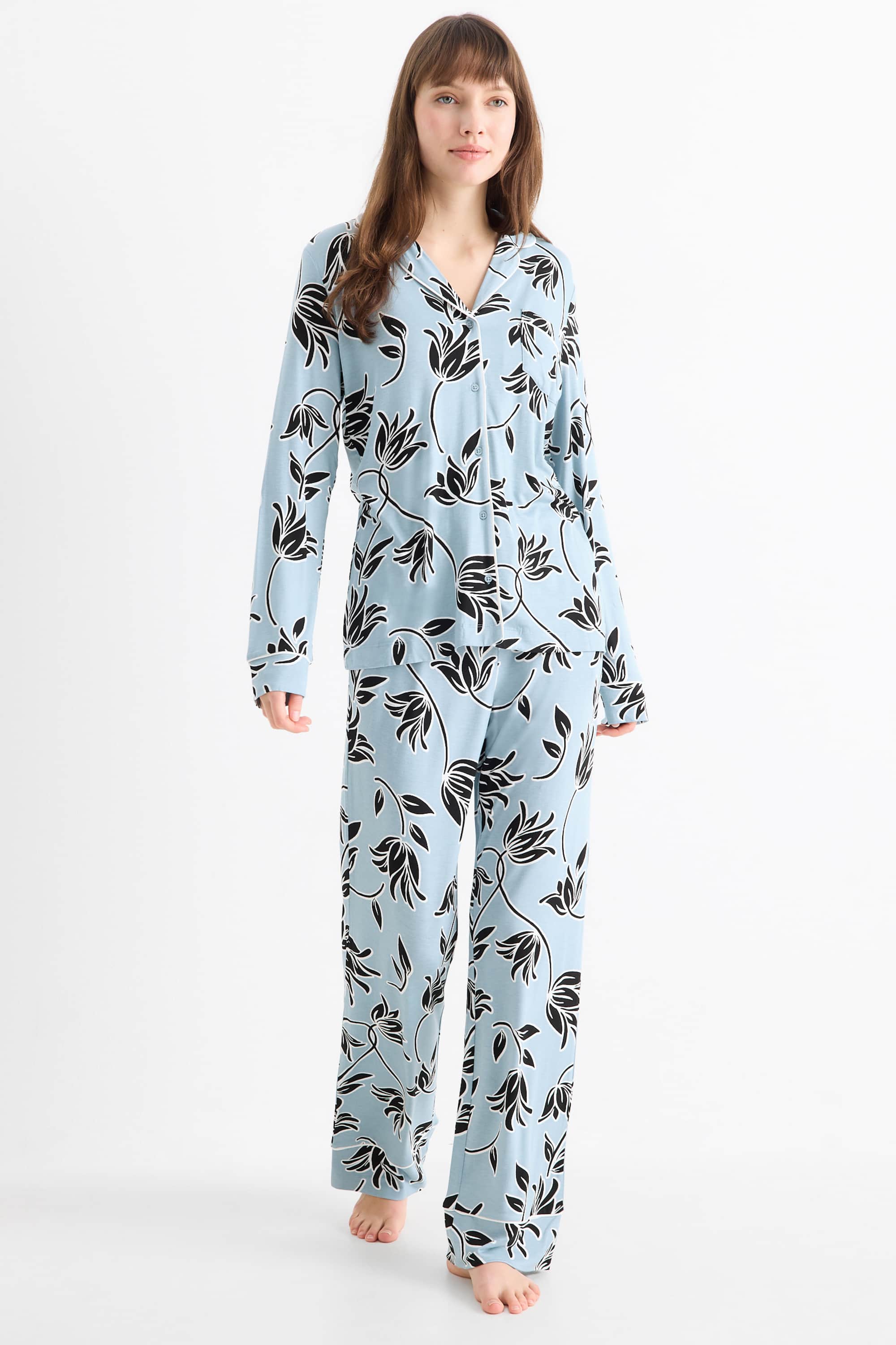 Viscose pyjamas - floral blue