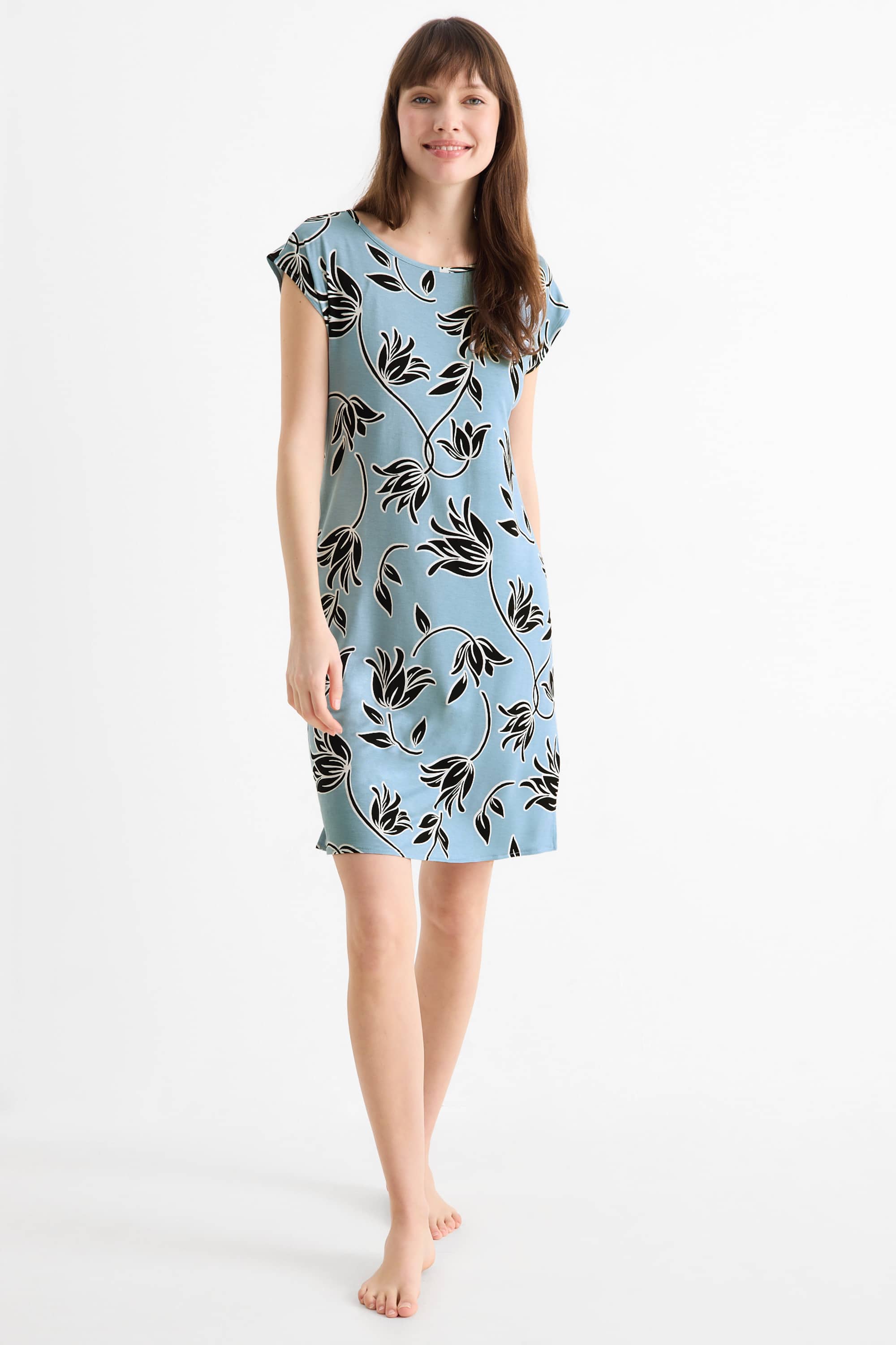 Viscose nightdress - floral blue