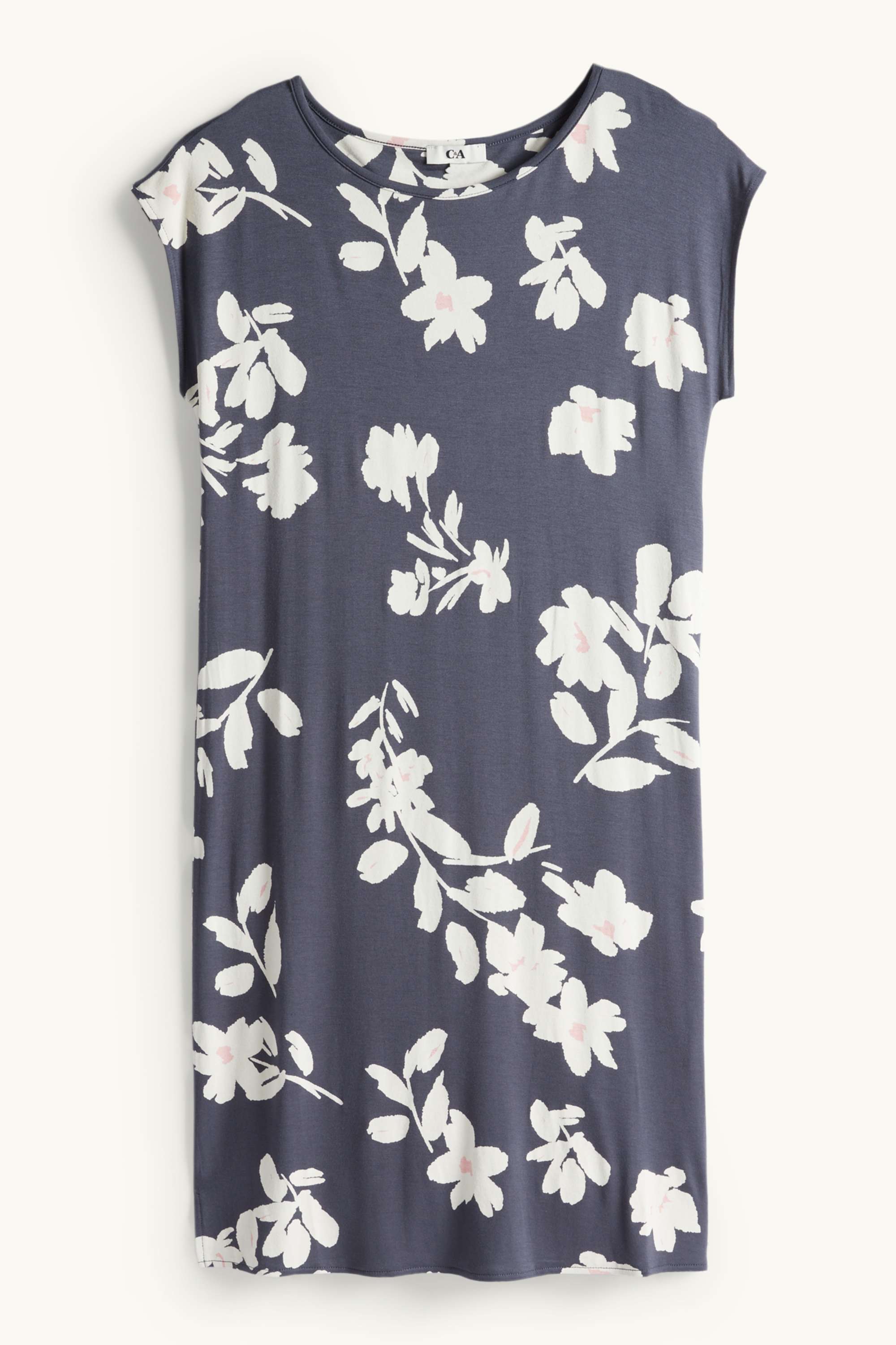Viscose nightdress - floral dark blue / creme white
