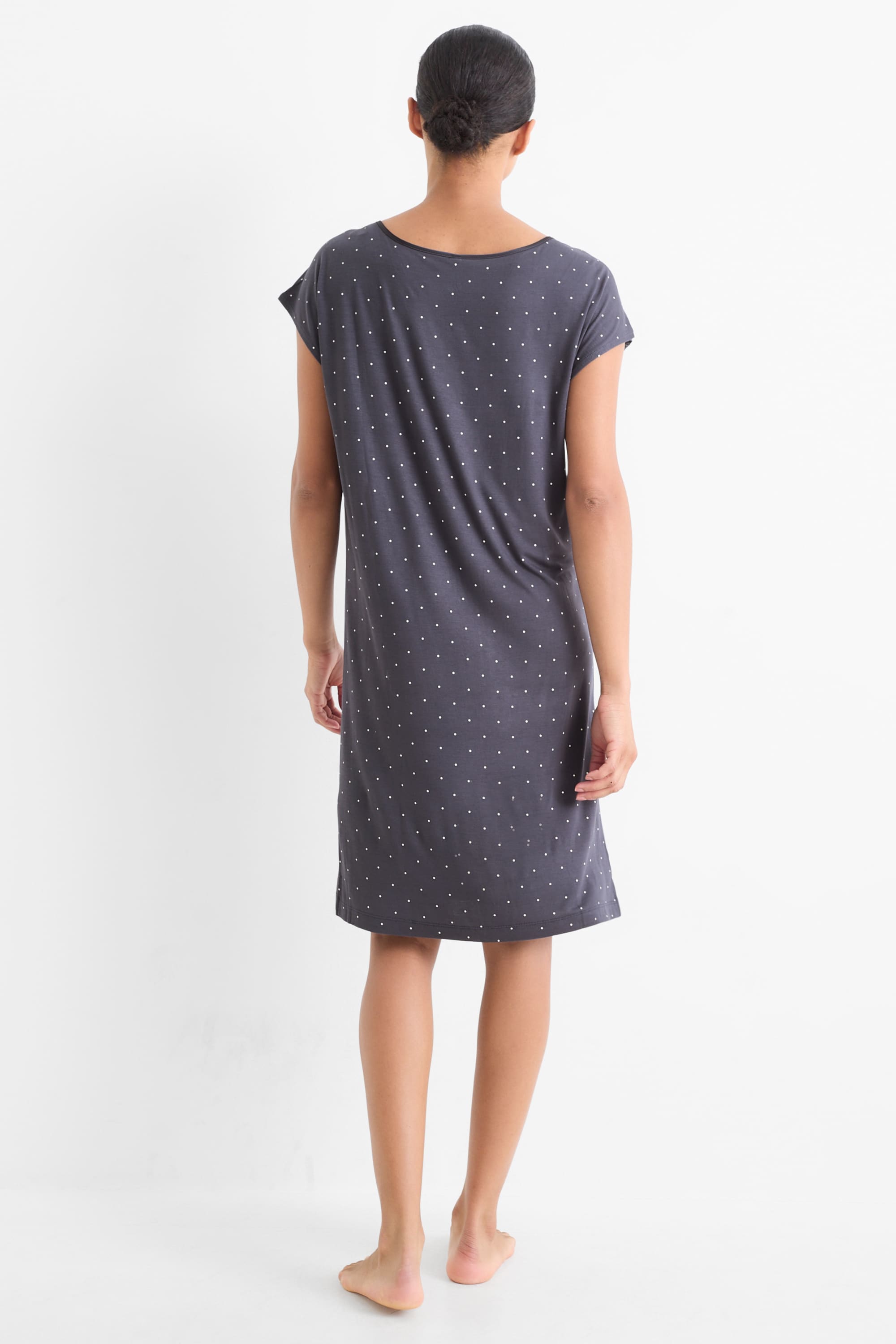 Viscose nightdress - polka dot dark blue