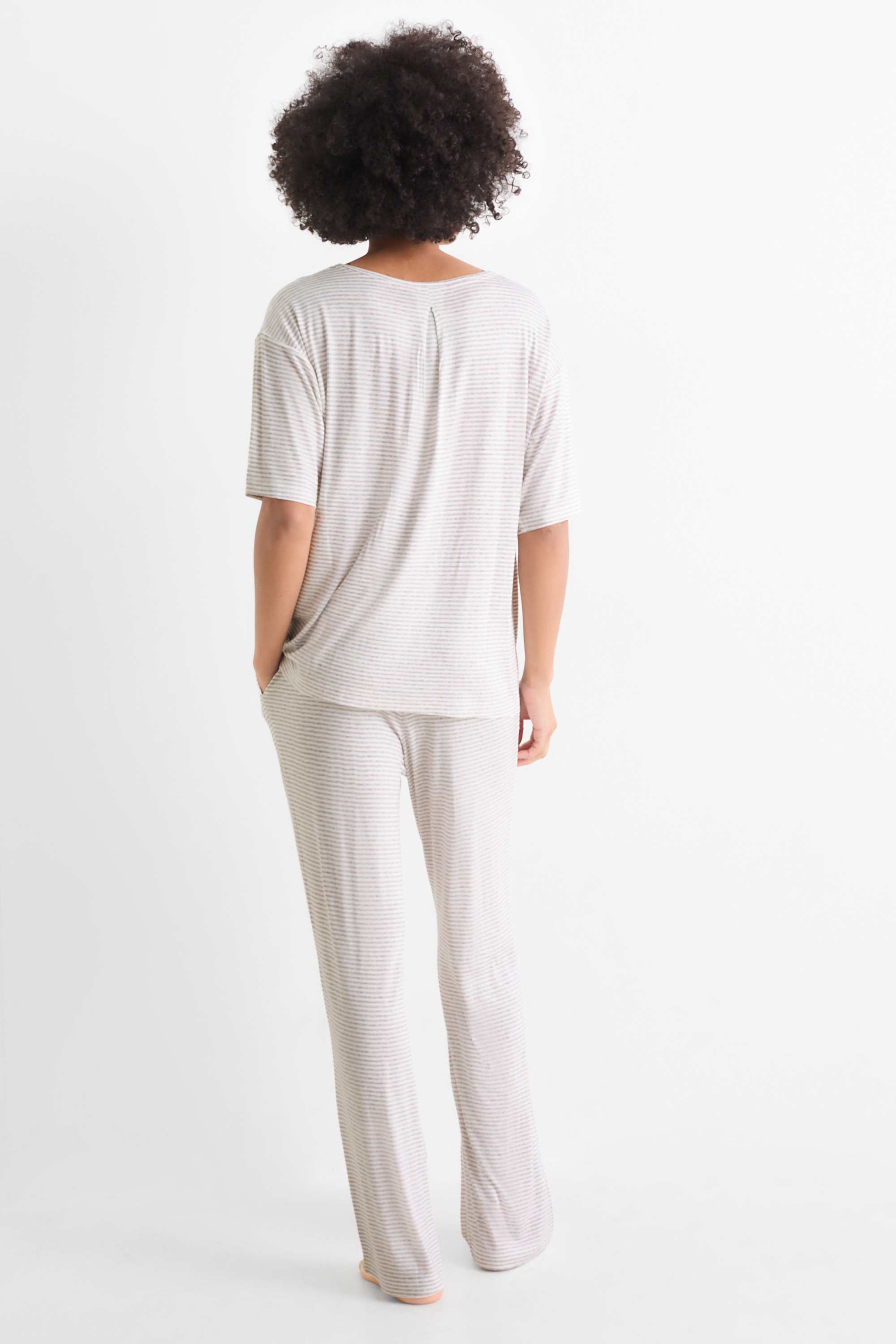 Viscose pyjamas - striped light gray