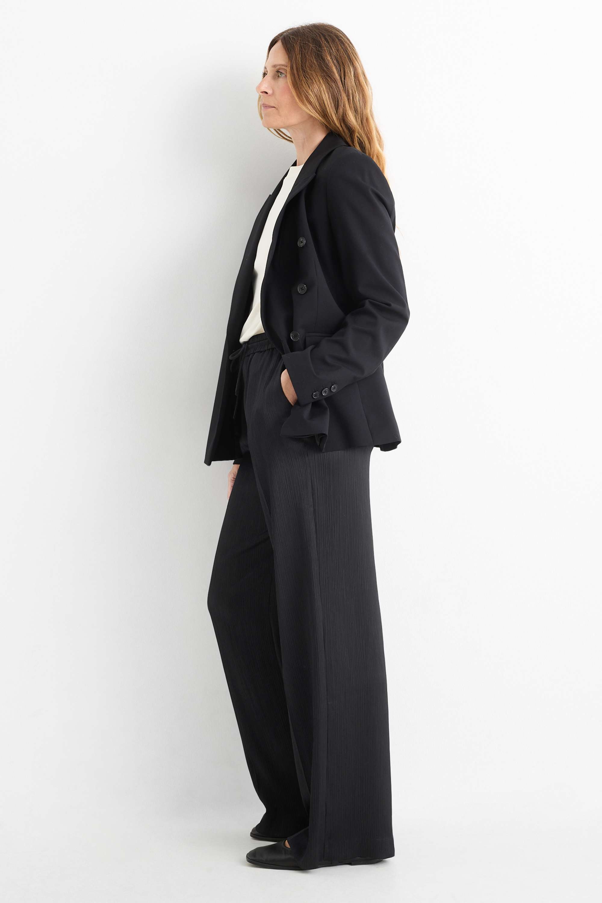 Business trousers - mid-rise waist - wide leg black