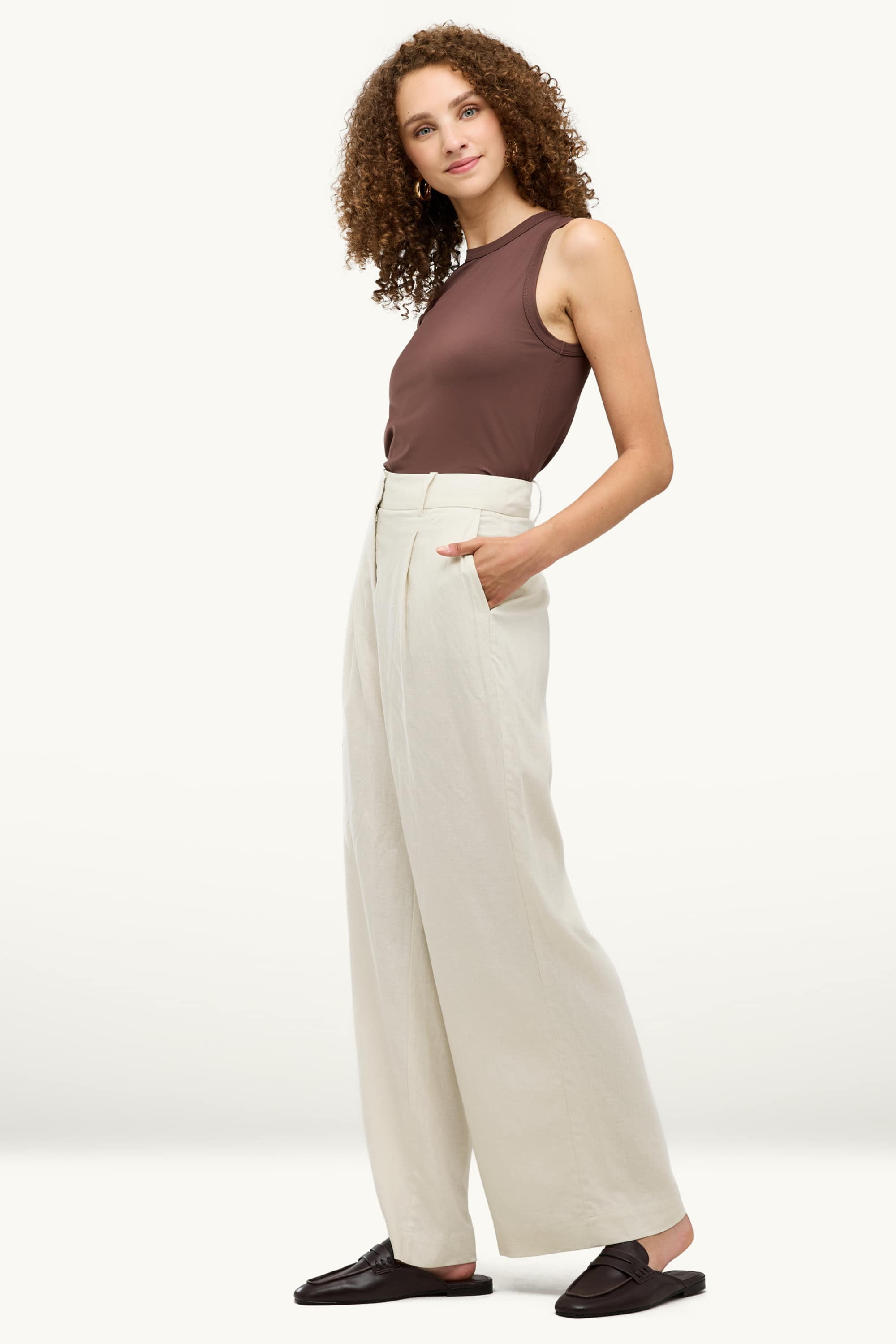 Business trousers - high waist - wide leg - linen blend cremewhite