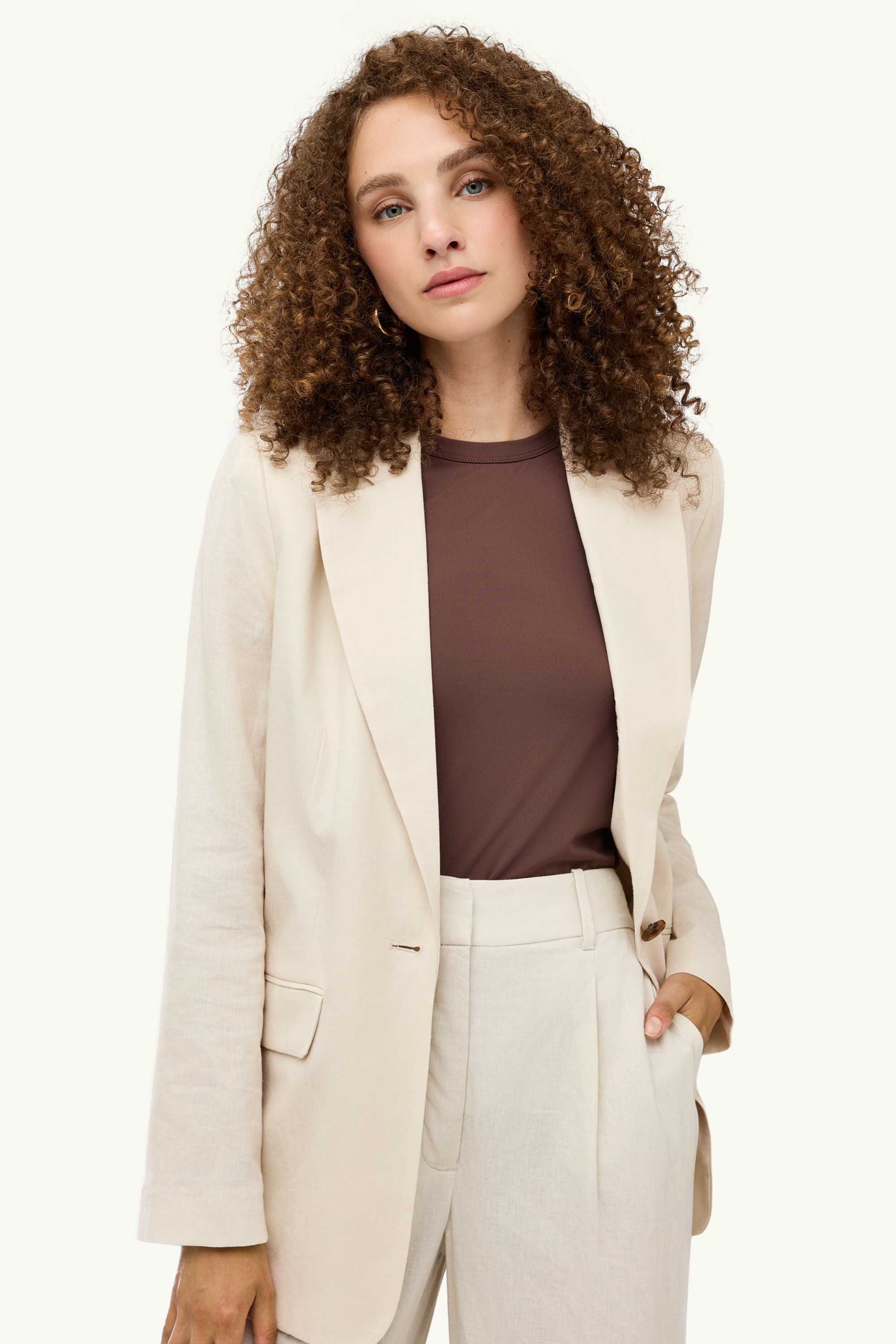 Business blazer with linen content - regular fit white