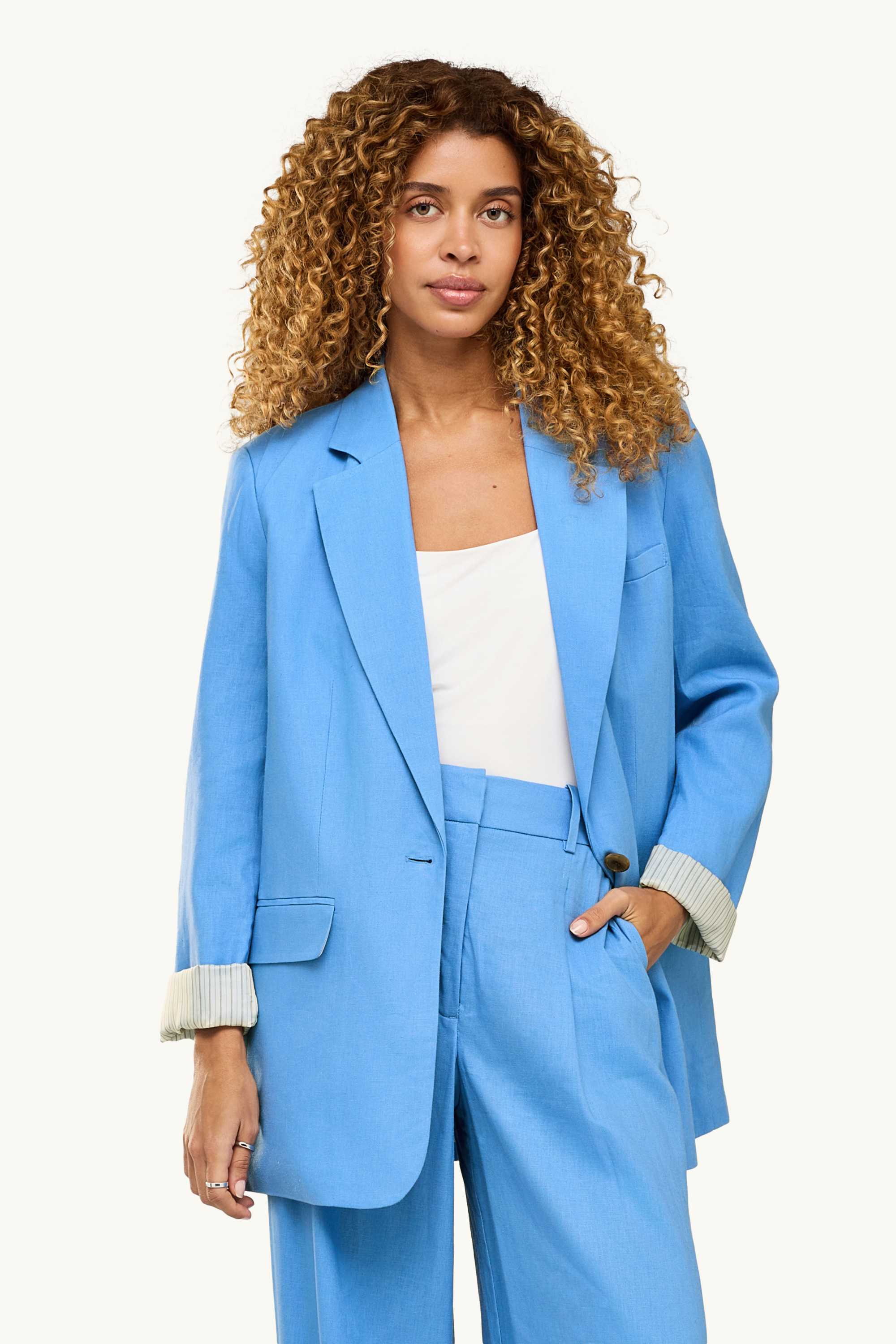 Business blazer with linen content - regular fit light blue