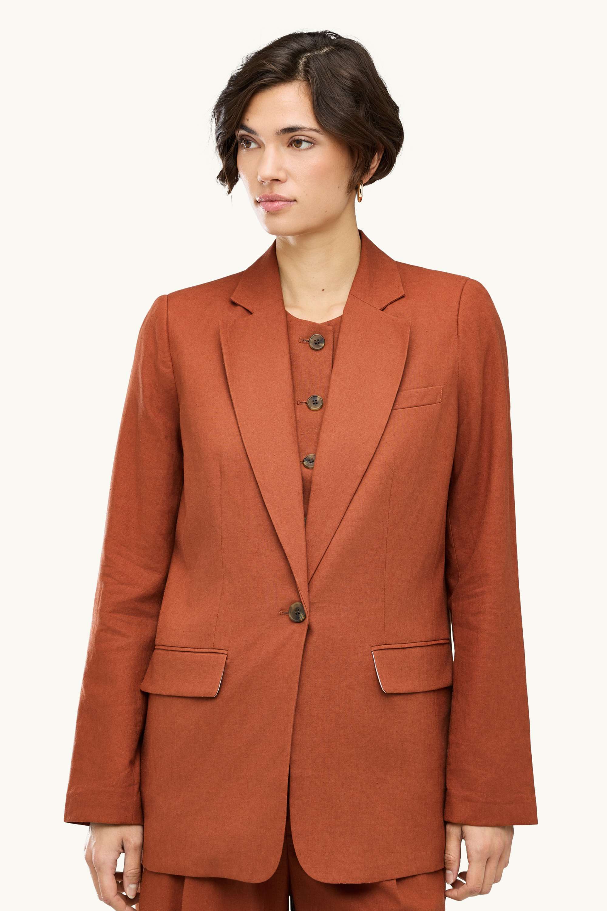 Business blazer with linen content - regular fit brown