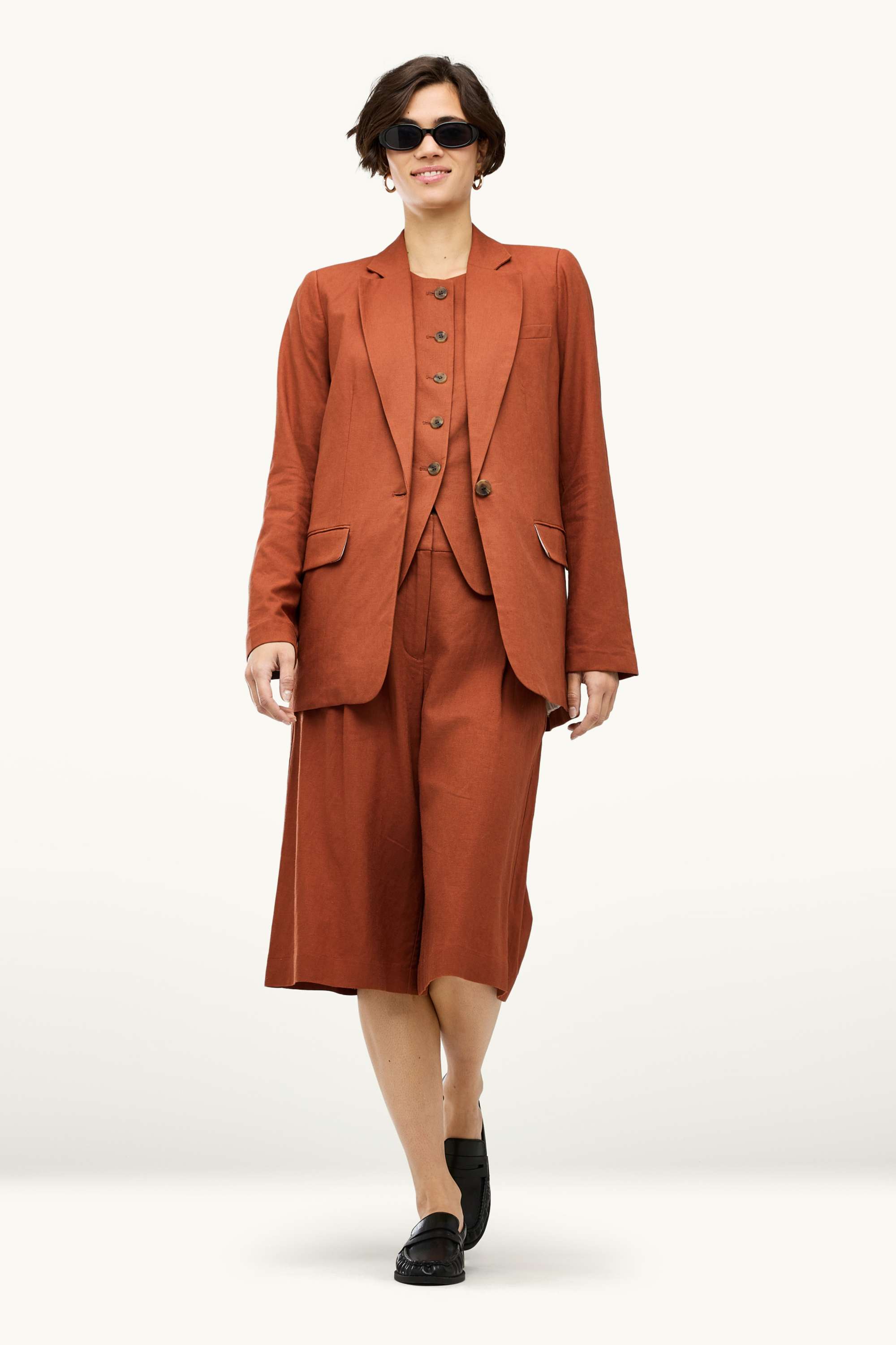 Business blazer with linen content - regular fit brown