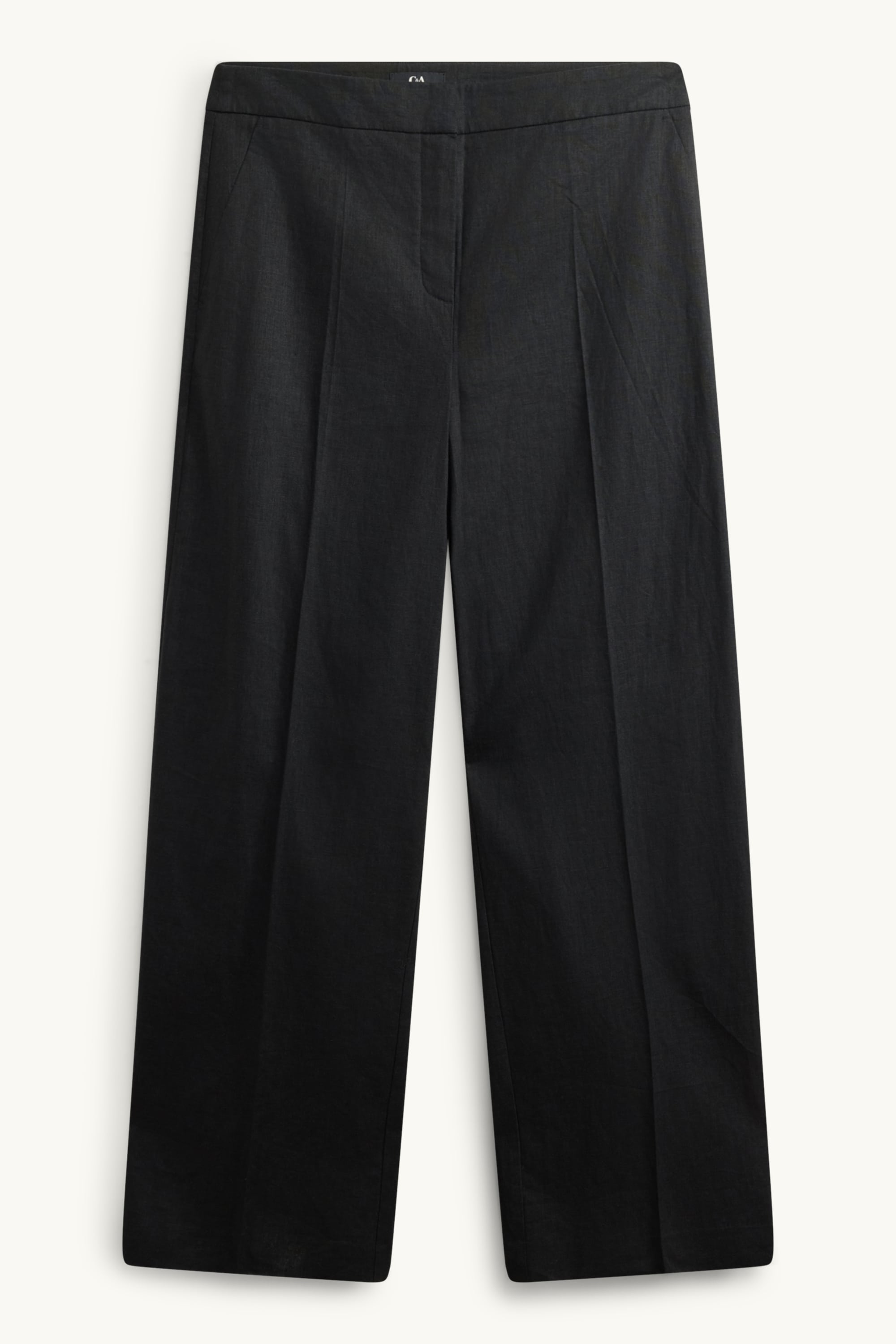 Cloth trousers - high-rise waist - wide leg - linen blend black