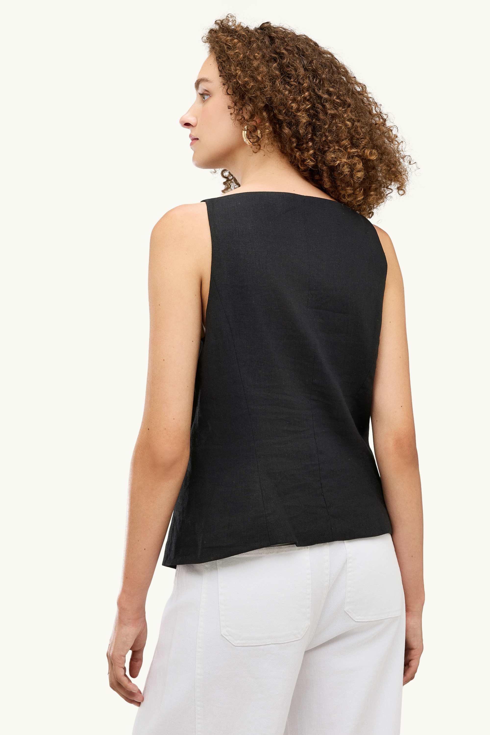 Business waistcoat - fitted - linen blend black