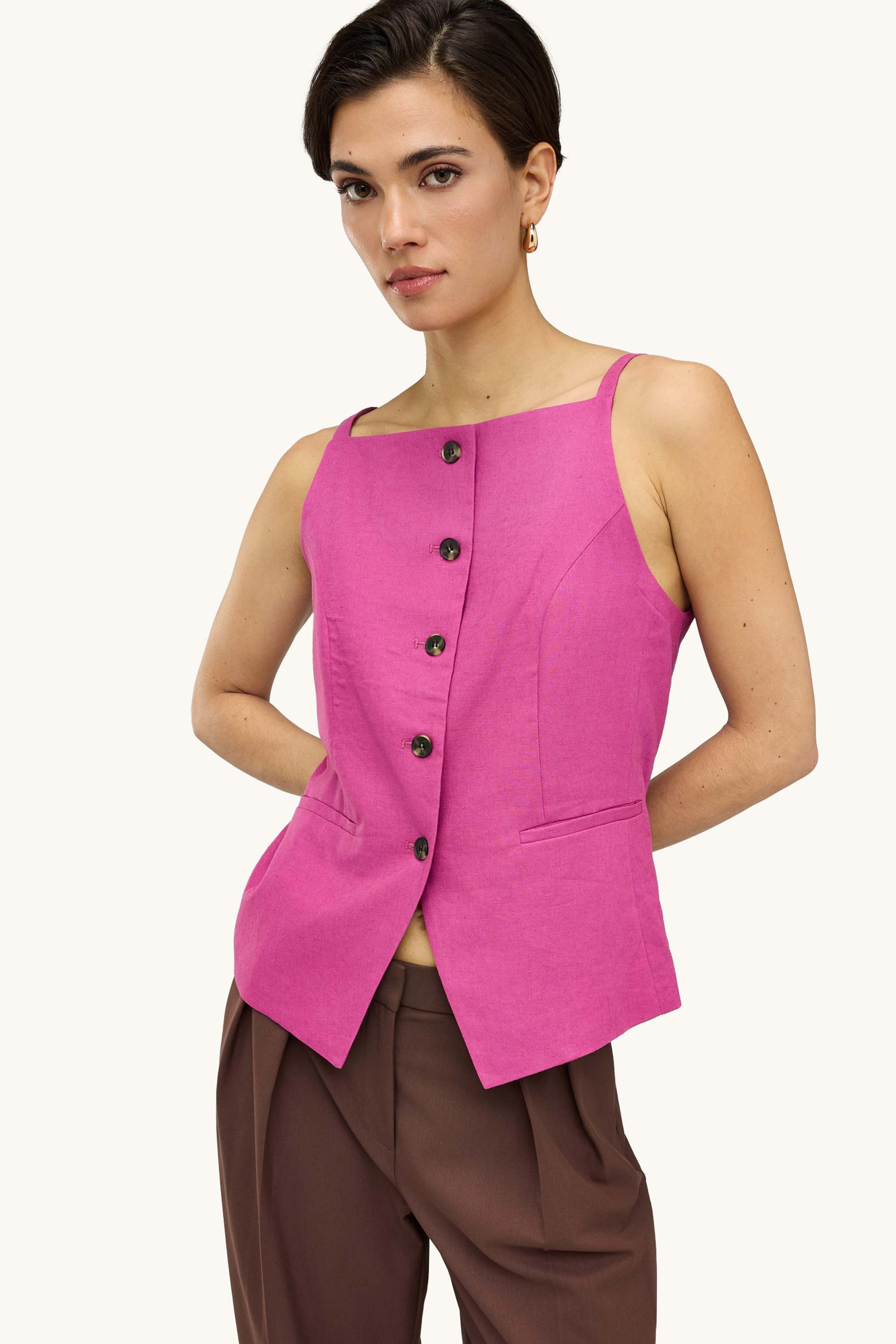 Business waistcoat - fitted - linen blend pink