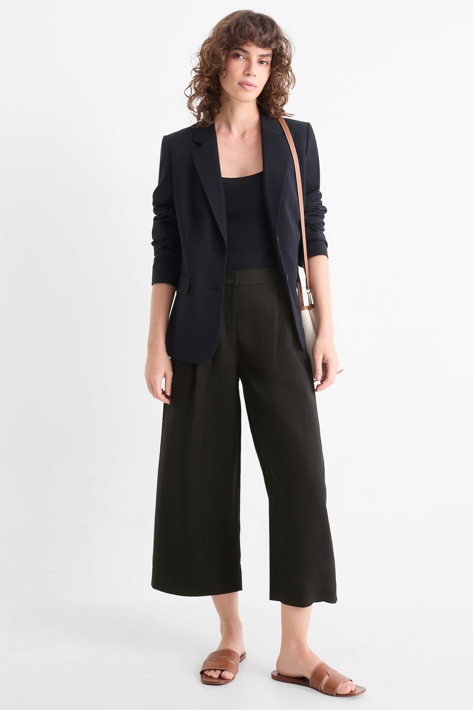 Business trousers with linen content - high waist - wide leg black