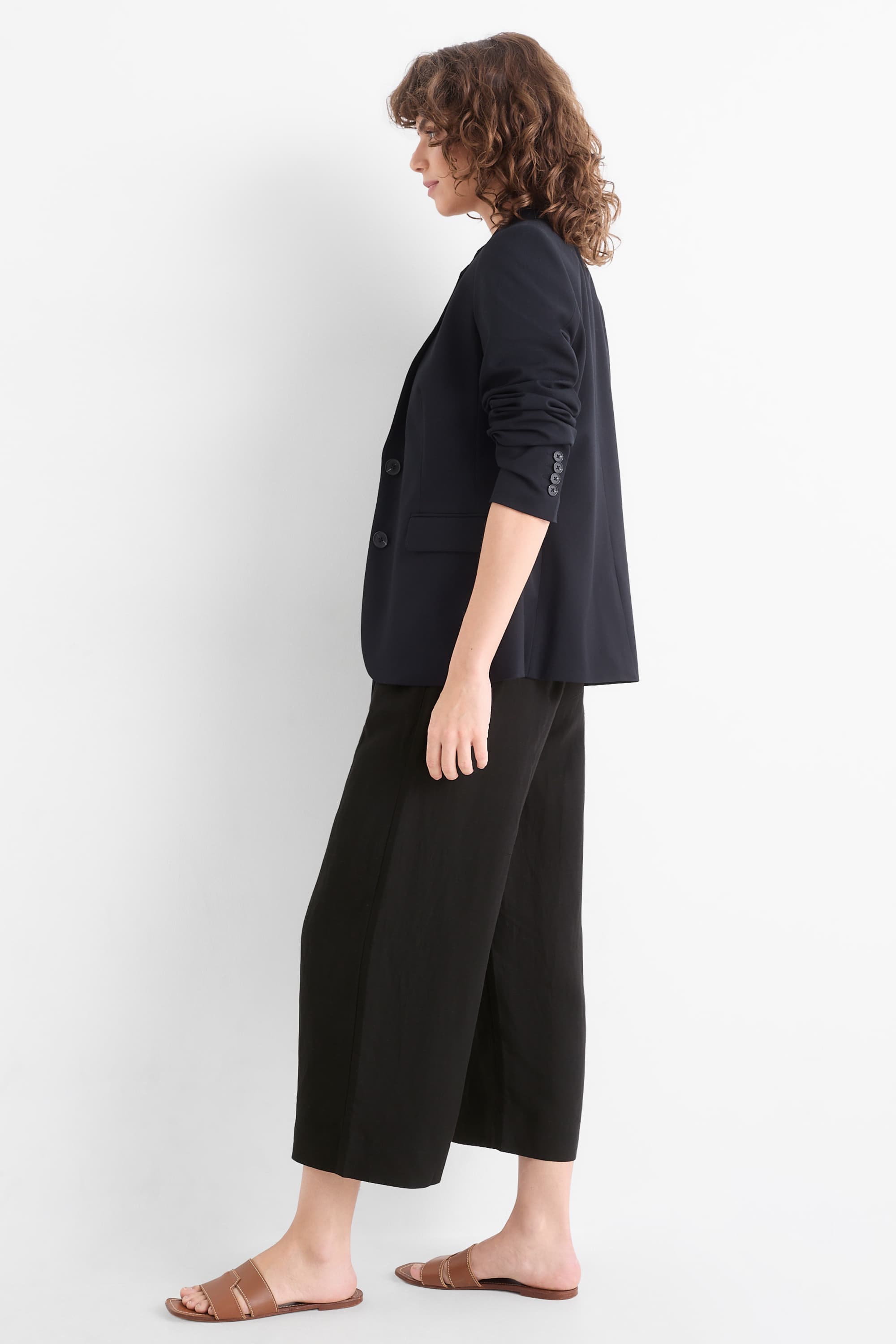 Business trousers with linen content - high waist - wide leg black