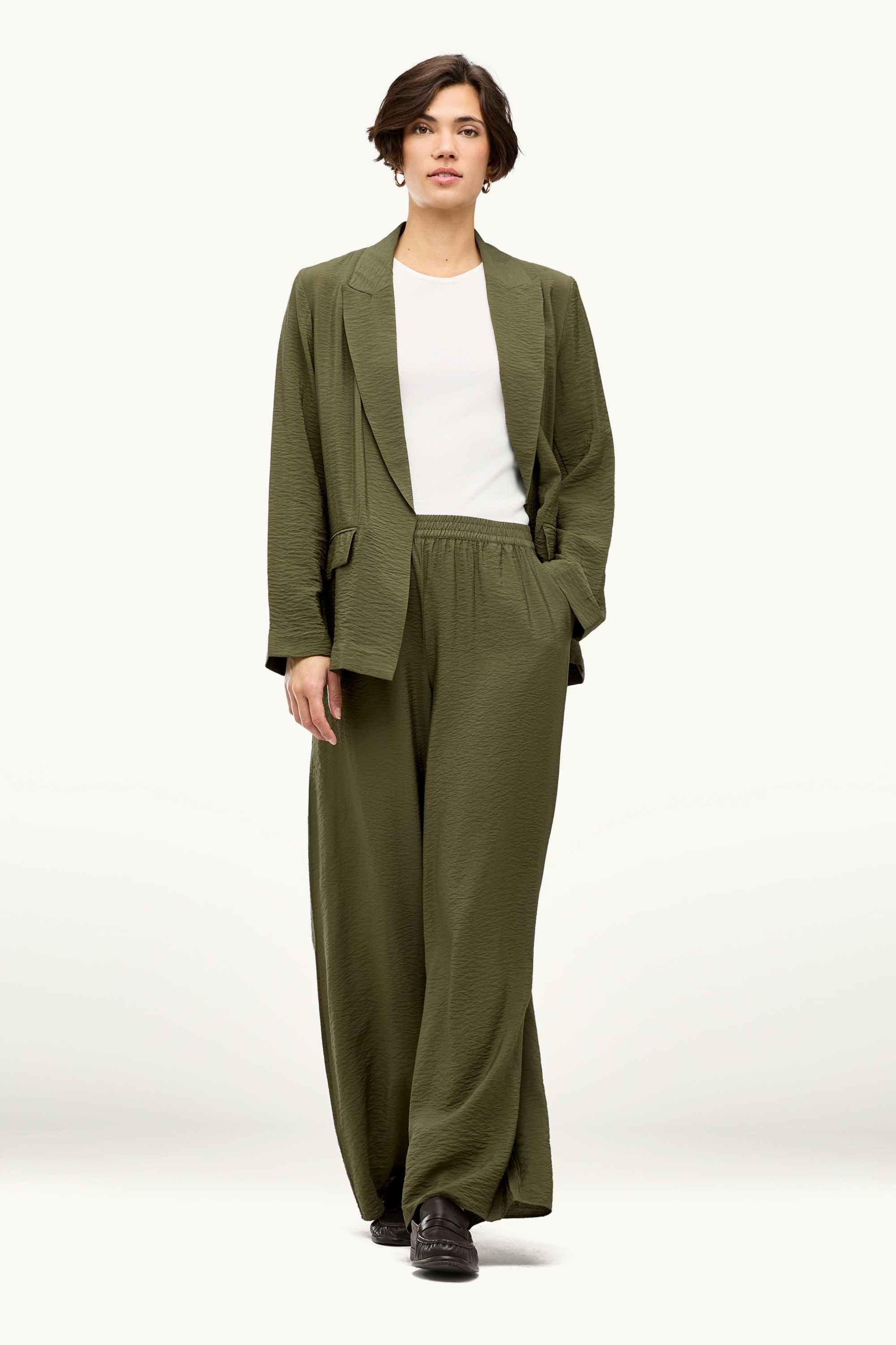 Business trousers - high waist - wide leg dark green
